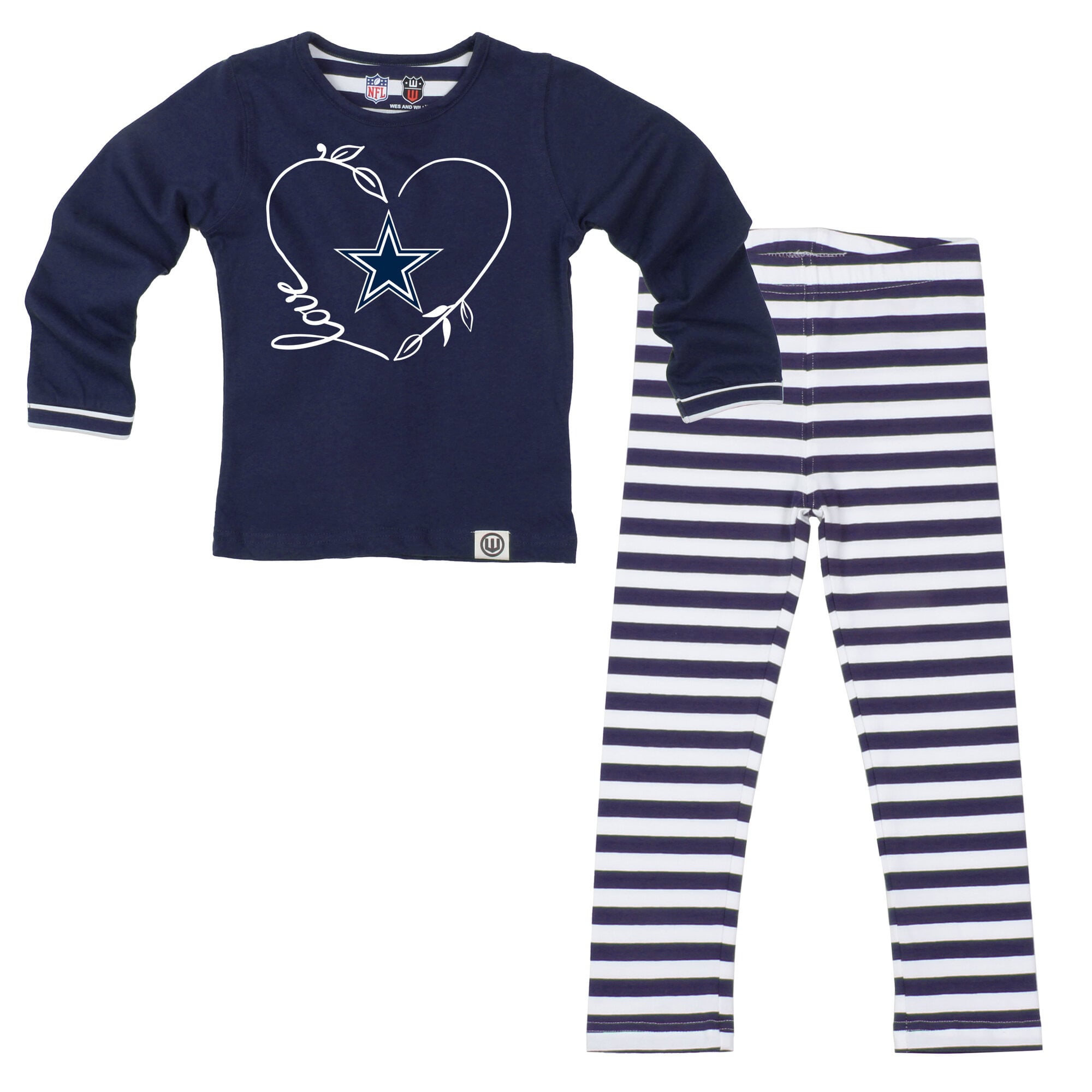 Ensemble Wes & Willy bleu marine Dallas Cowboys à rayures et cœurs pour petites filles