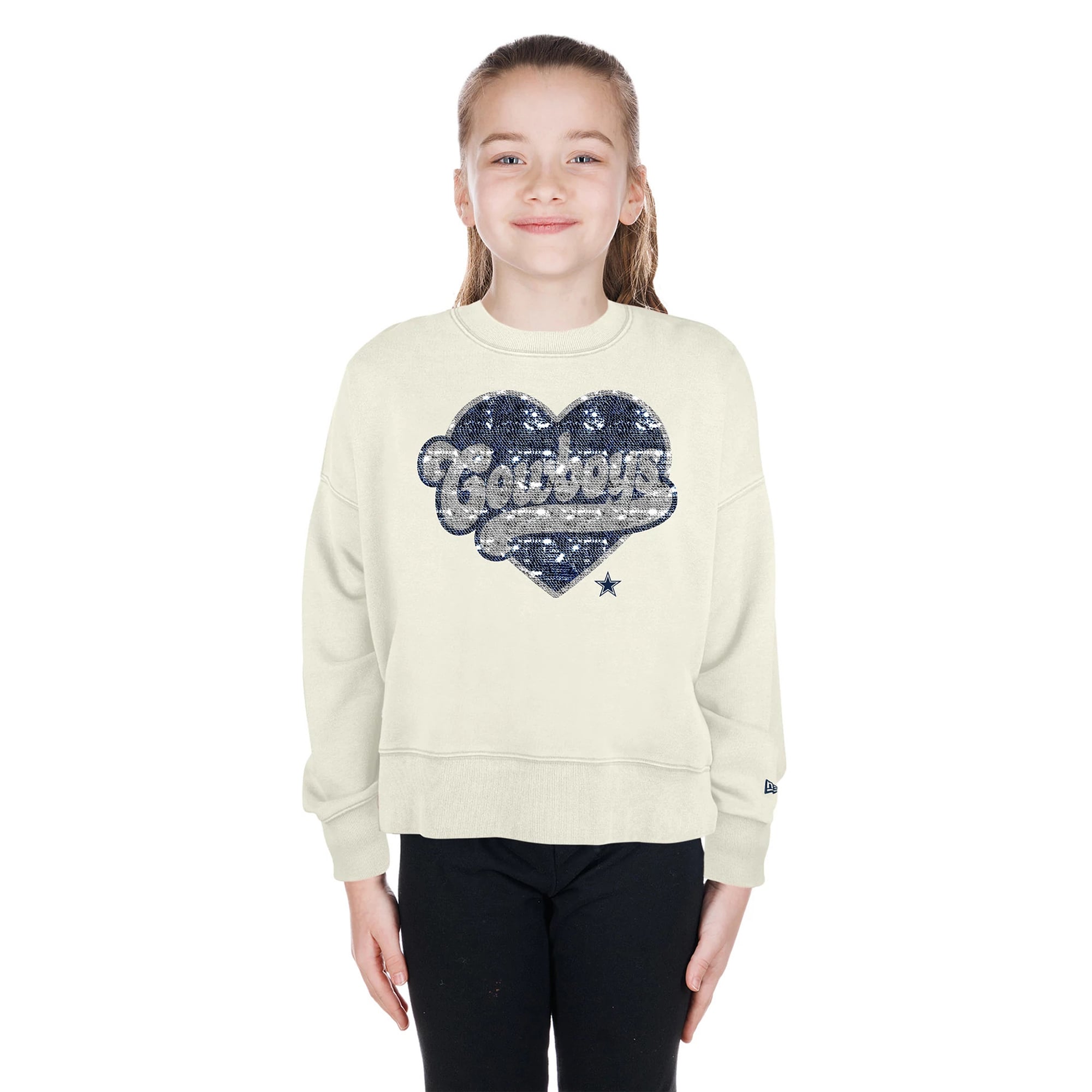 Sweat-shirt à sequins réversibles beige New Era Dallas Cowboys pour filles et jeunes