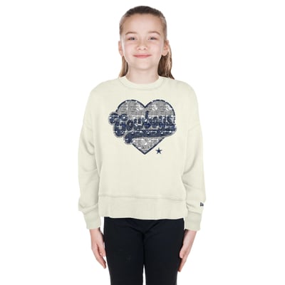  Dallas Cowboys New Era Girls Youth Flip Sequin Crewneck Sweatshirt - Beige