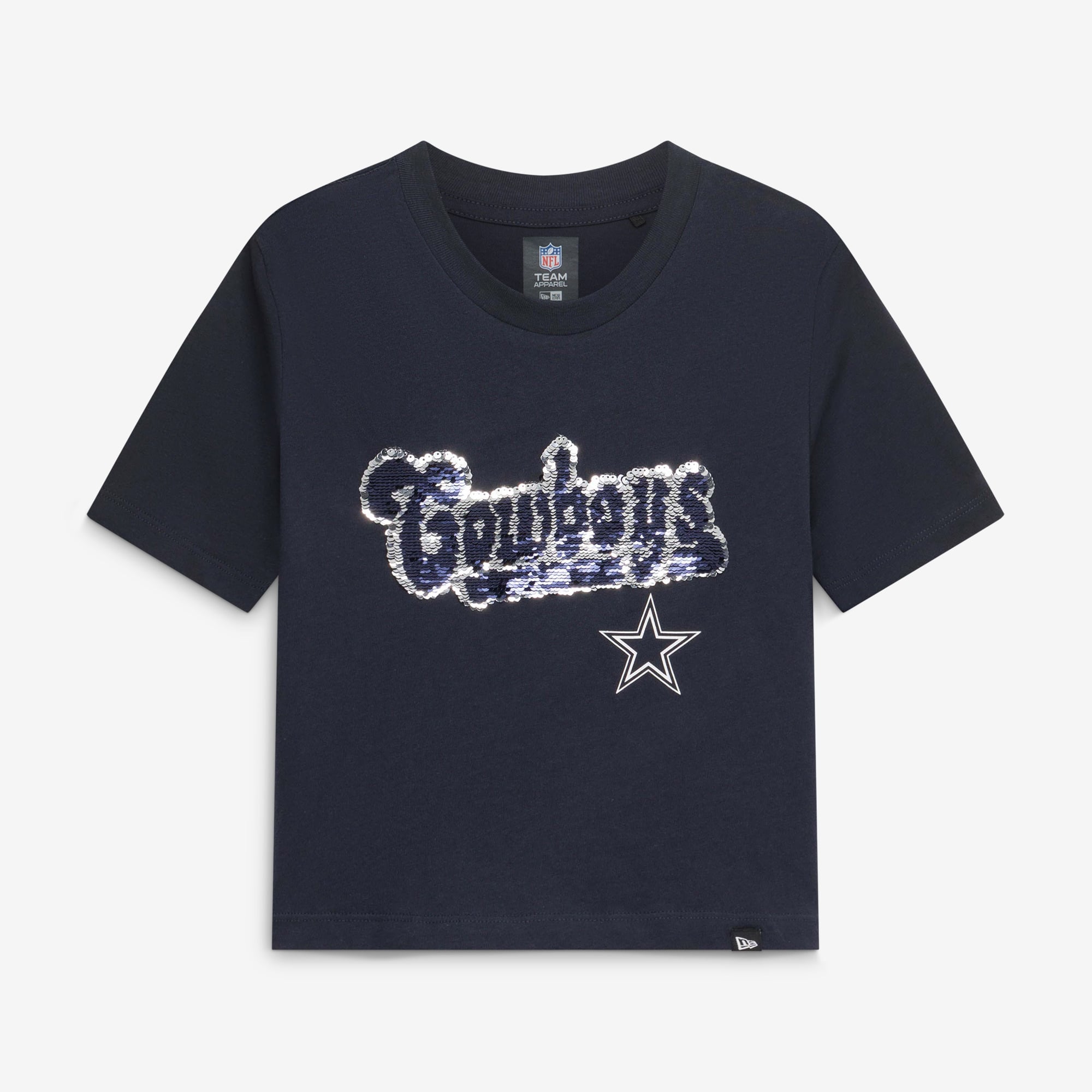 T-shirt à sequins réversibles bleu marine New Era Dallas Cowboys pour filles