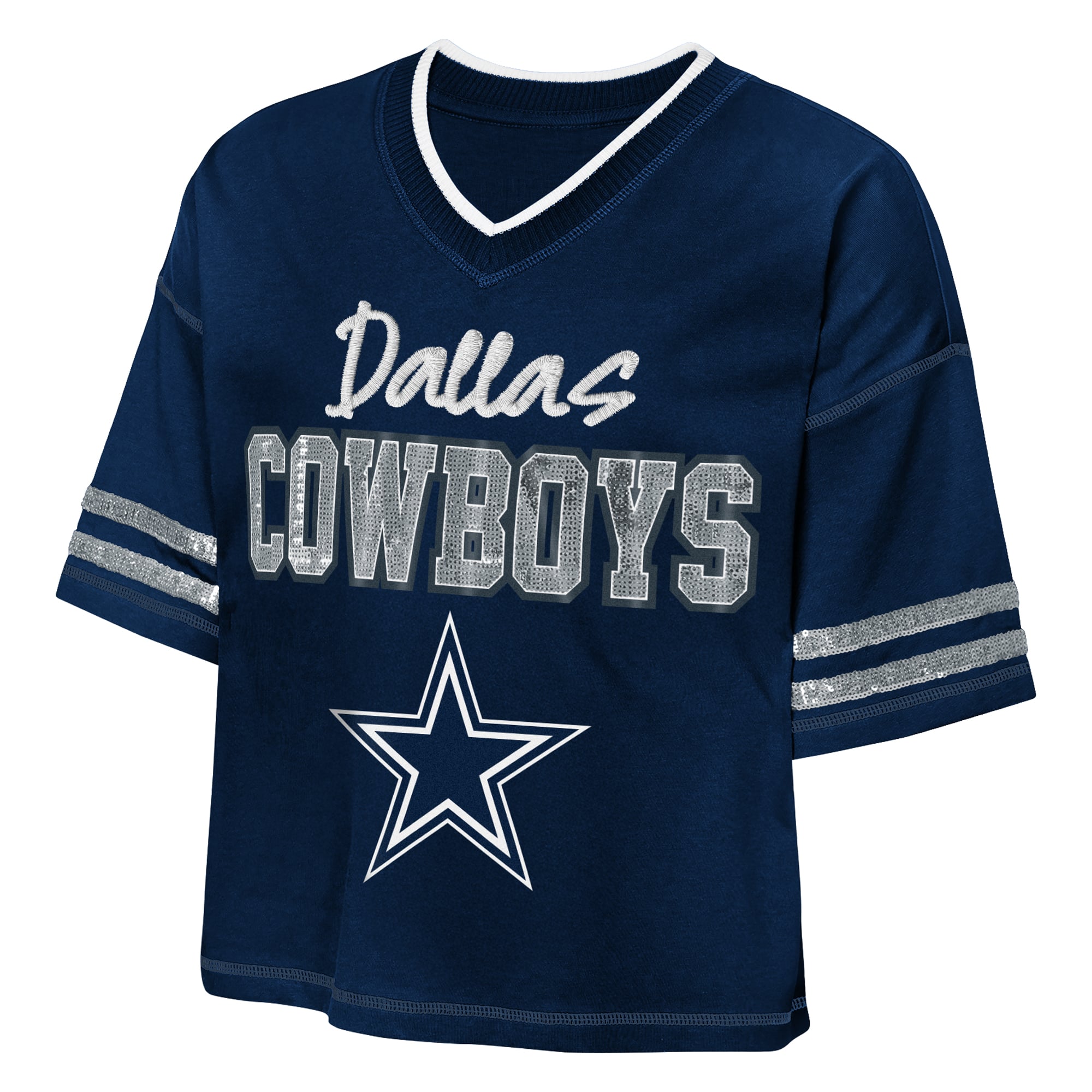 T-shirt à col en V Outerstuff bleu marine Dallas Cowboys pour jeunes filles
