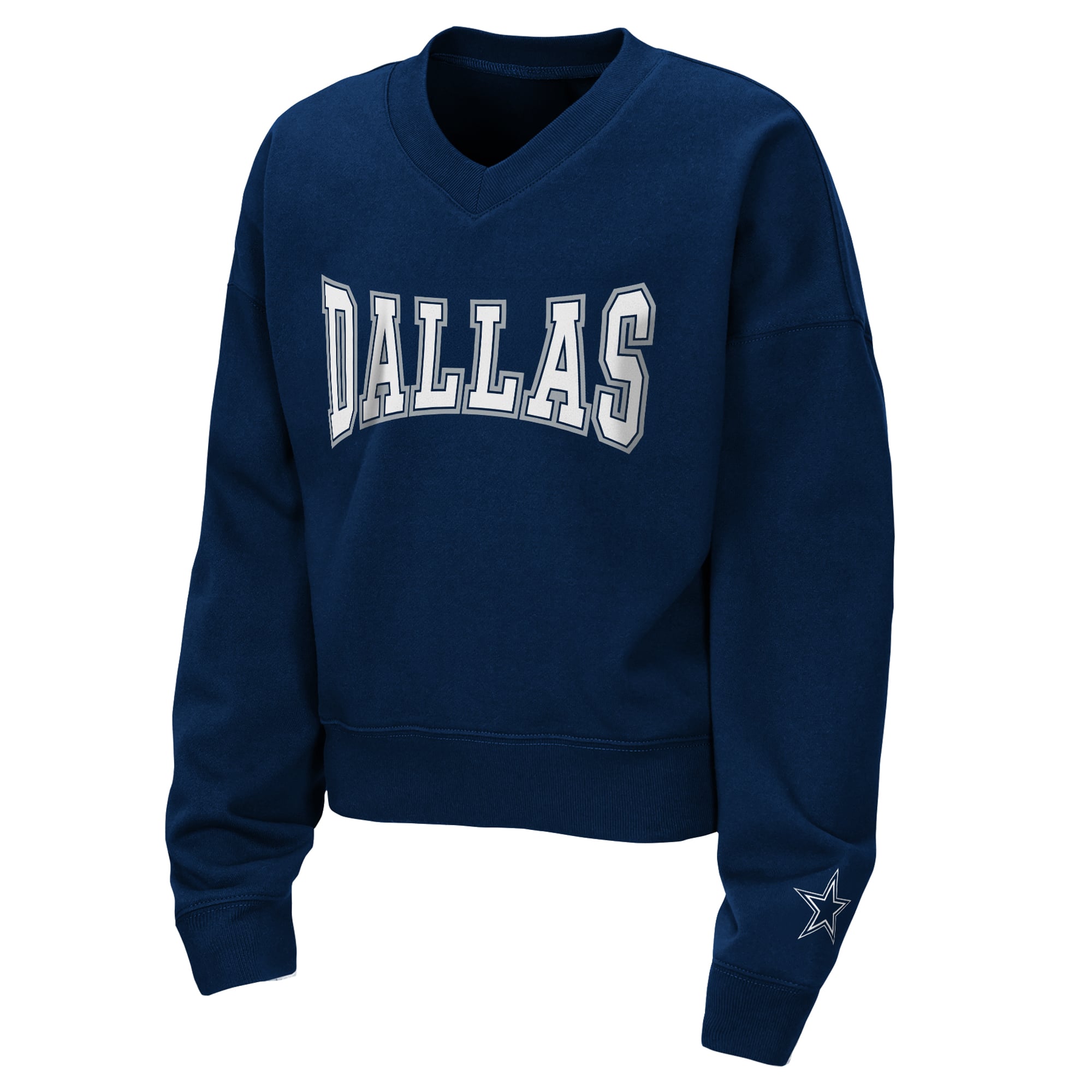 Ensemble sweat-shirt et short en polaire à col V, motif zone rouge, bleu marine, de la marque Erin Andrews, pour jeunes filles.