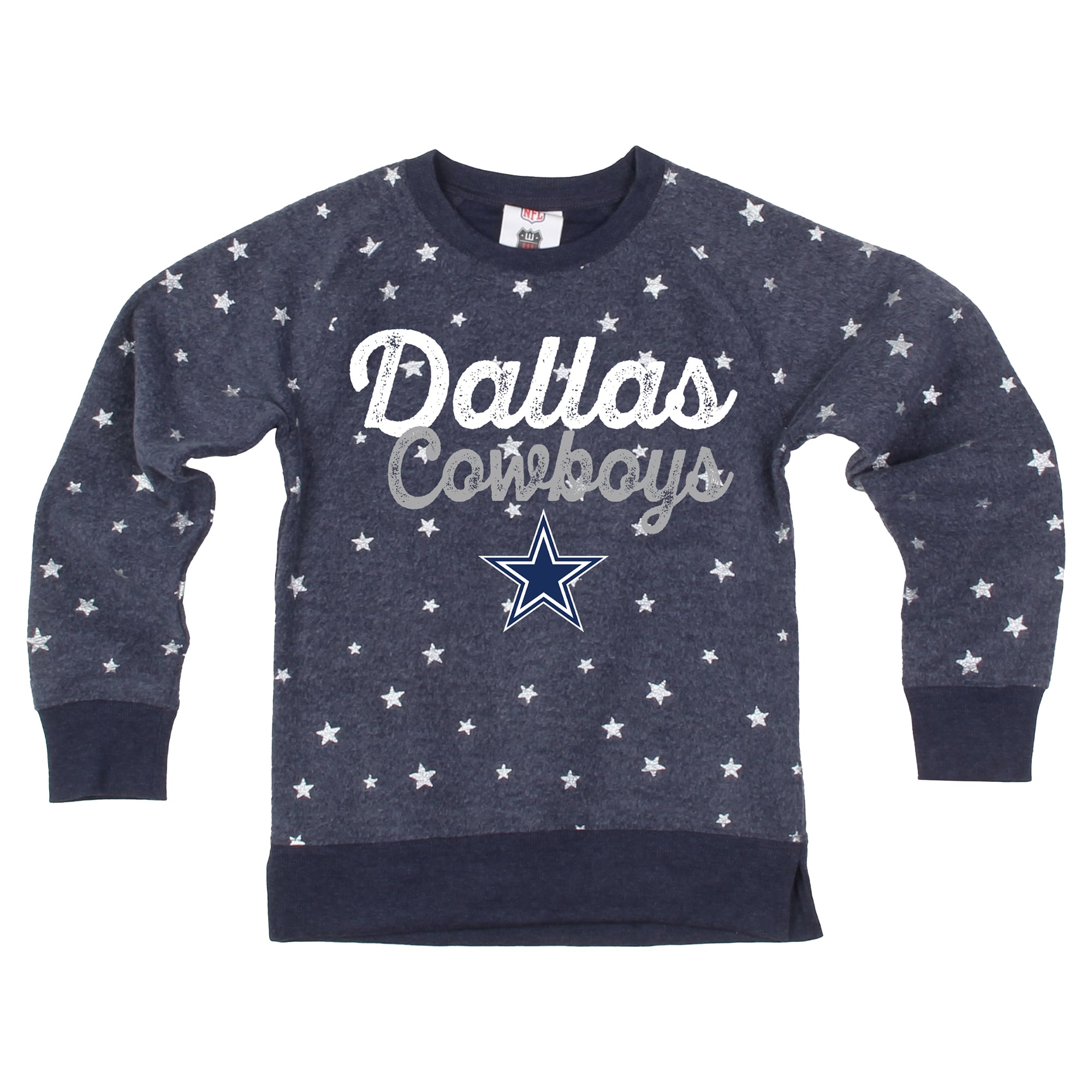 Girls Youth Wes & Willy  Navy Dallas Cowboys Shimmer Star Reverse Sweatshirt