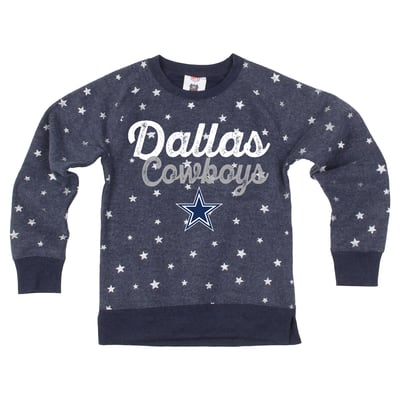  Dallas Cowboys Wes & Willy Girls Youth Shimmer Star Reverse Sweatshirt - Navy