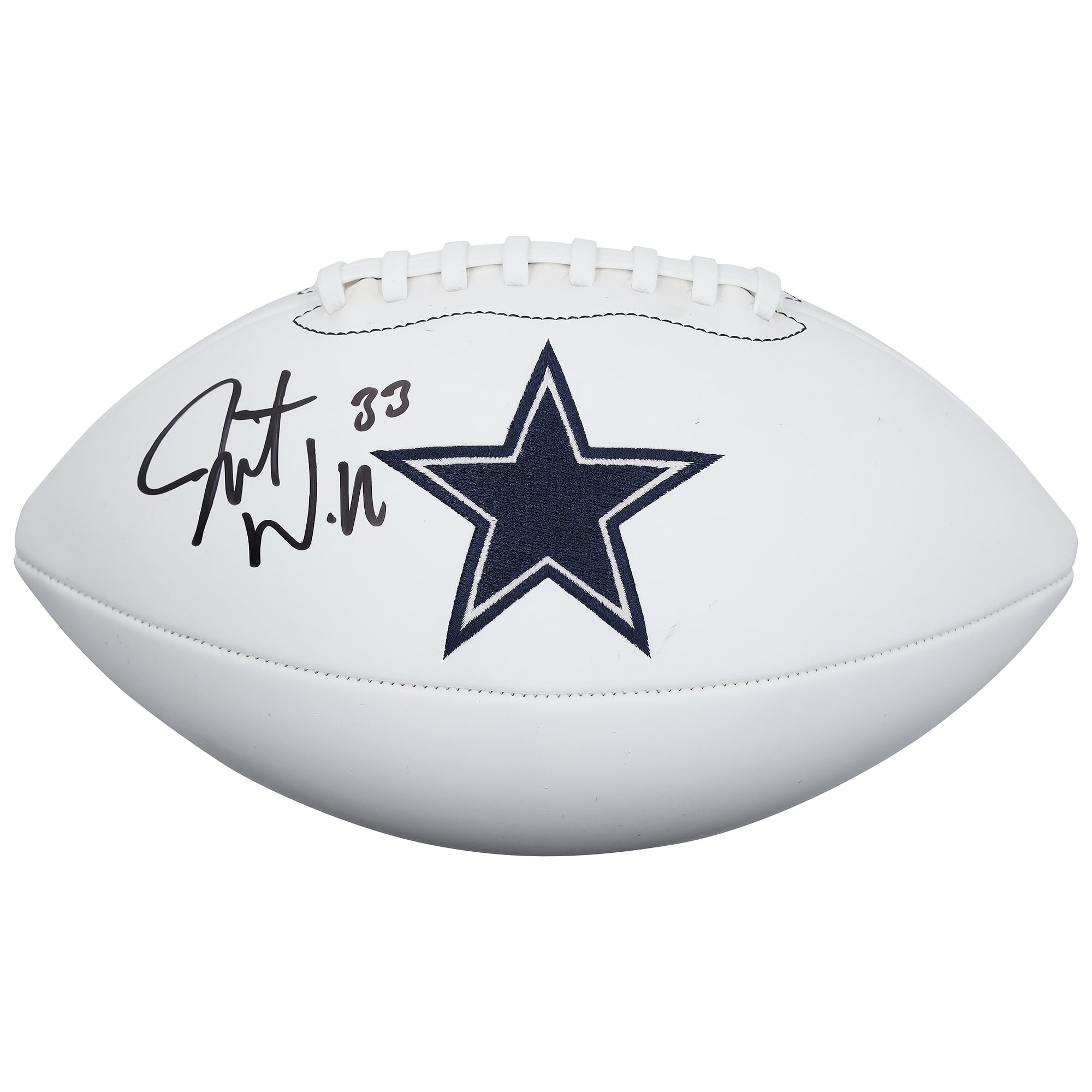 Ballon de football Wilson à panneau blanc autographié par Javonte Williams des Dallas Cowboys