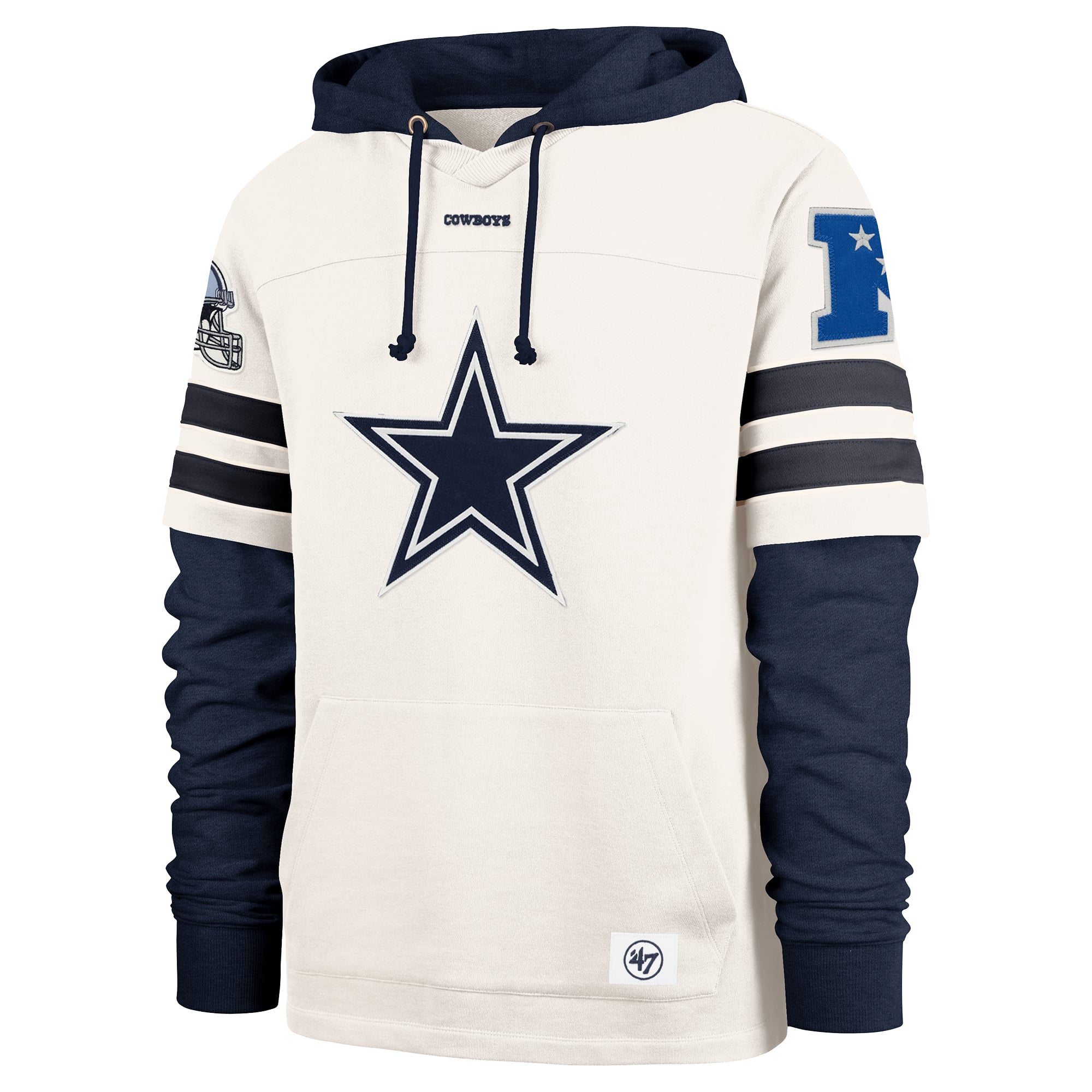 Sweat à capuche homme « 47 » couleur crème, modèle « Dallas Cowboys Cornerback ».