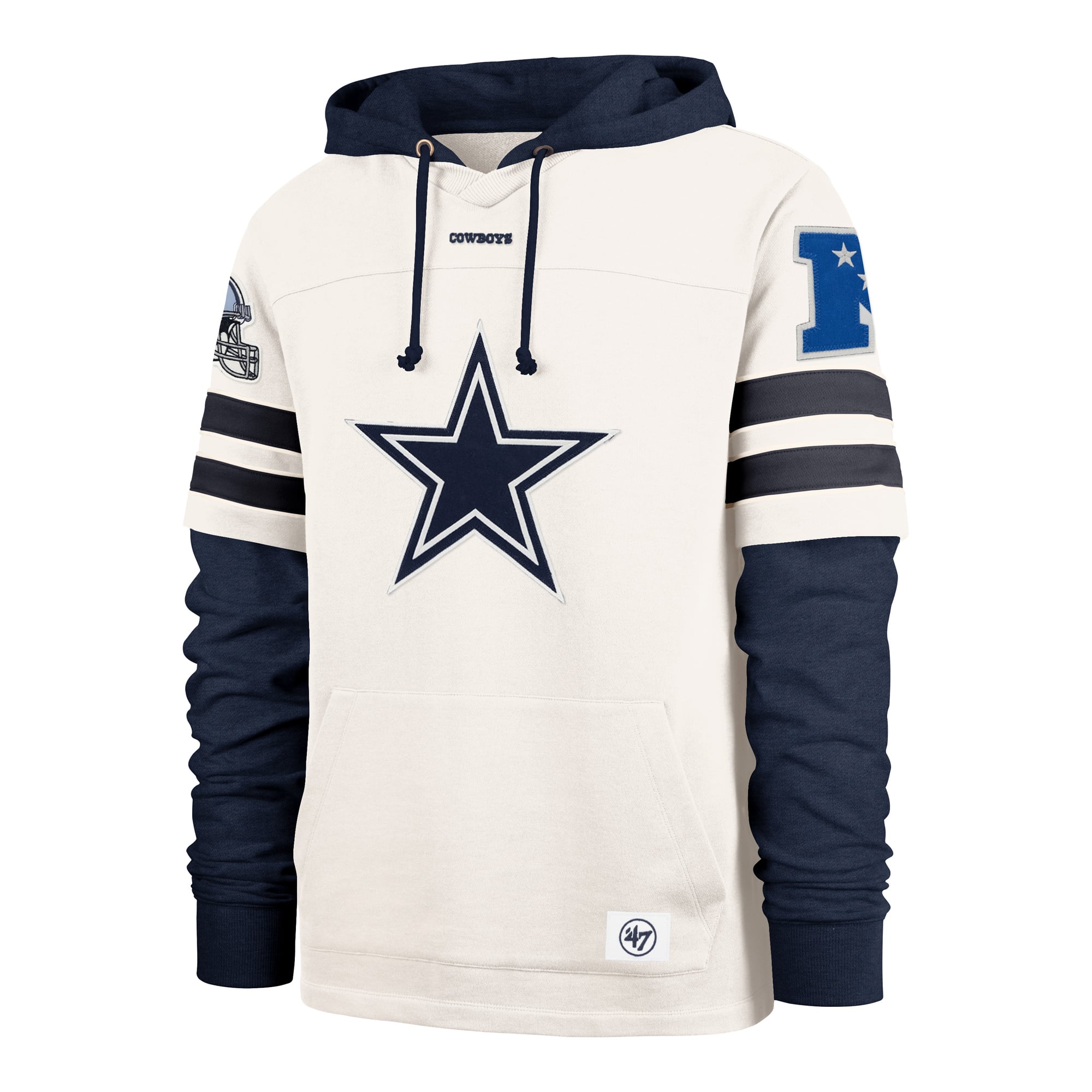 Men's '47  Cream Dallas Cowboys Split Zone Cornerback Duo Lacer Hoodie