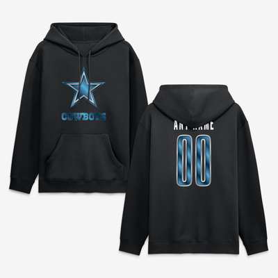 Dallas Cowboys  Metallic Mascot Personalized Name & Number Hoodie - Black