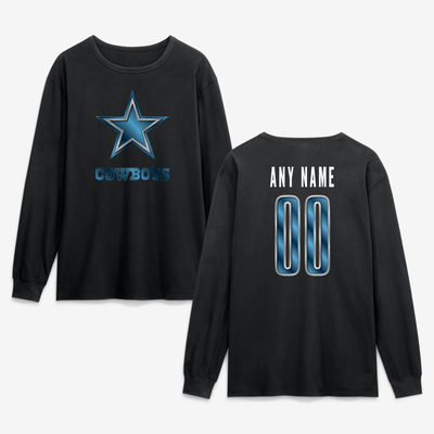 Dallas Cowboys  Metallic Mascot Personalized Name & Number Long Sleeve T-Shirt - Black