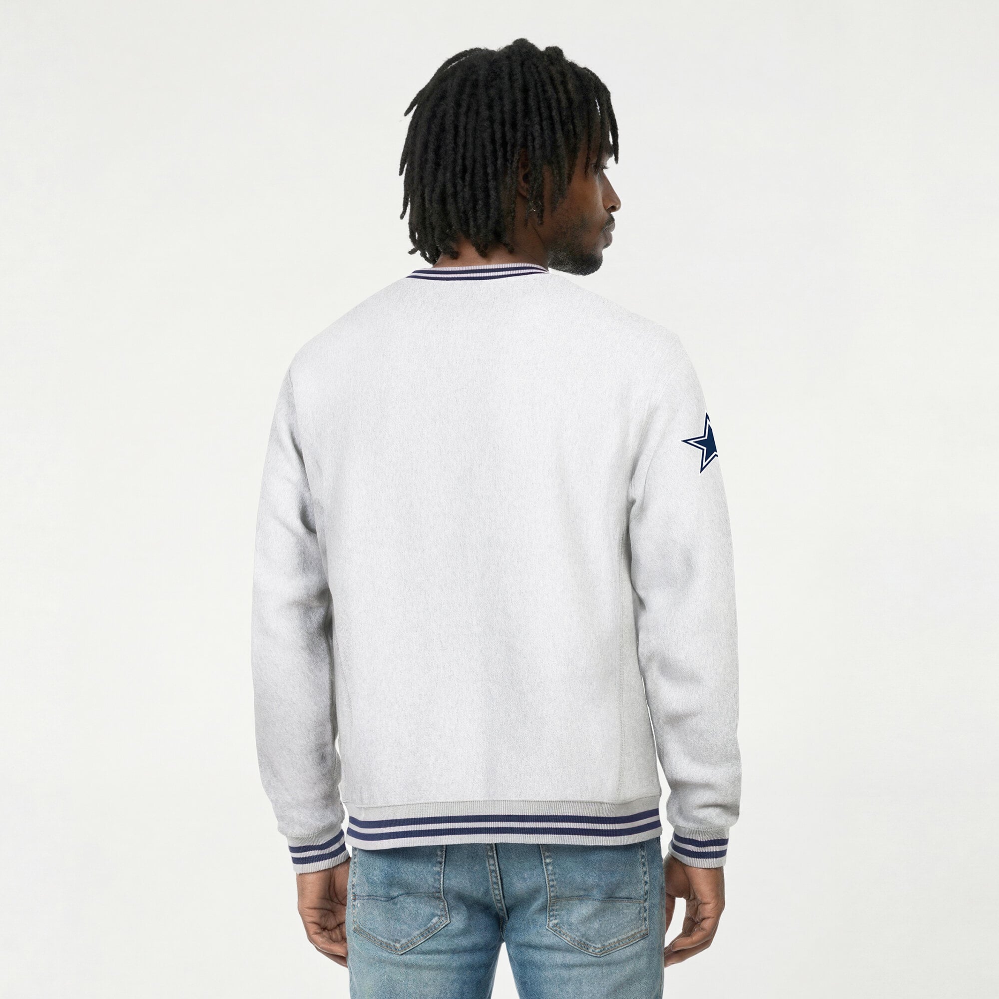 Men's Champion Heather Gray/Navy Dallas Cowboys Reverse Weave Yarn Dye Sweatshirt