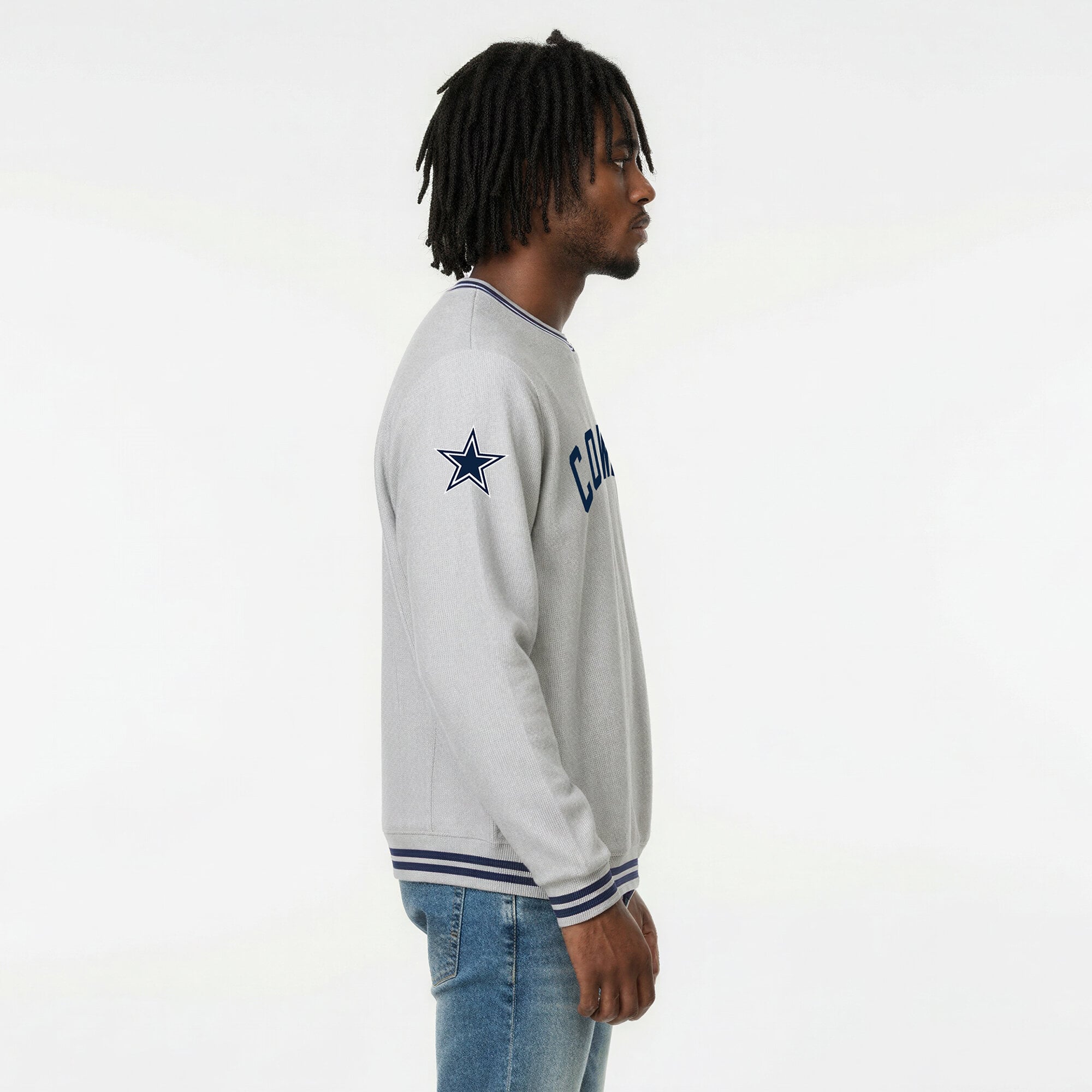 Men's Champion Heather Gray/Navy Dallas Cowboys Reverse Weave Yarn Dye Sweatshirt