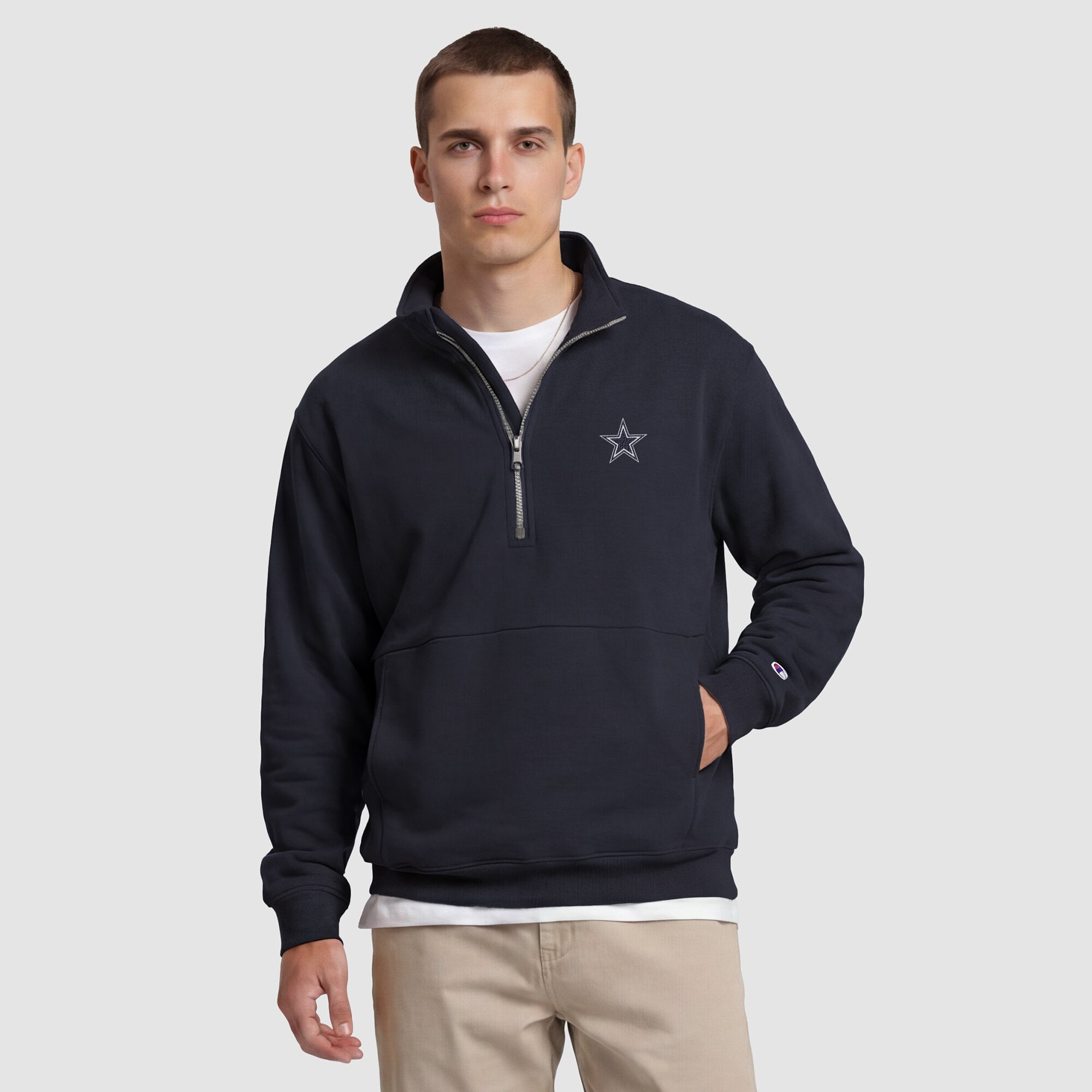 Pull à col zippé Champion bleu marine Dallas Cowboys pour homme