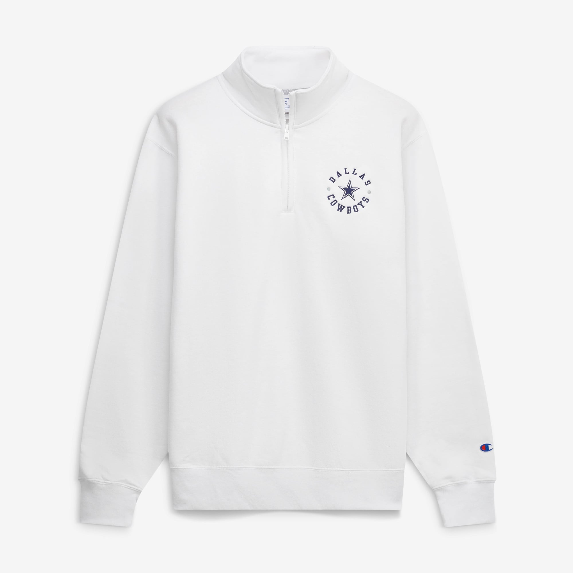 Men's Champion White Dallas Cowboys Powerblend Quarter-Zip Pullover