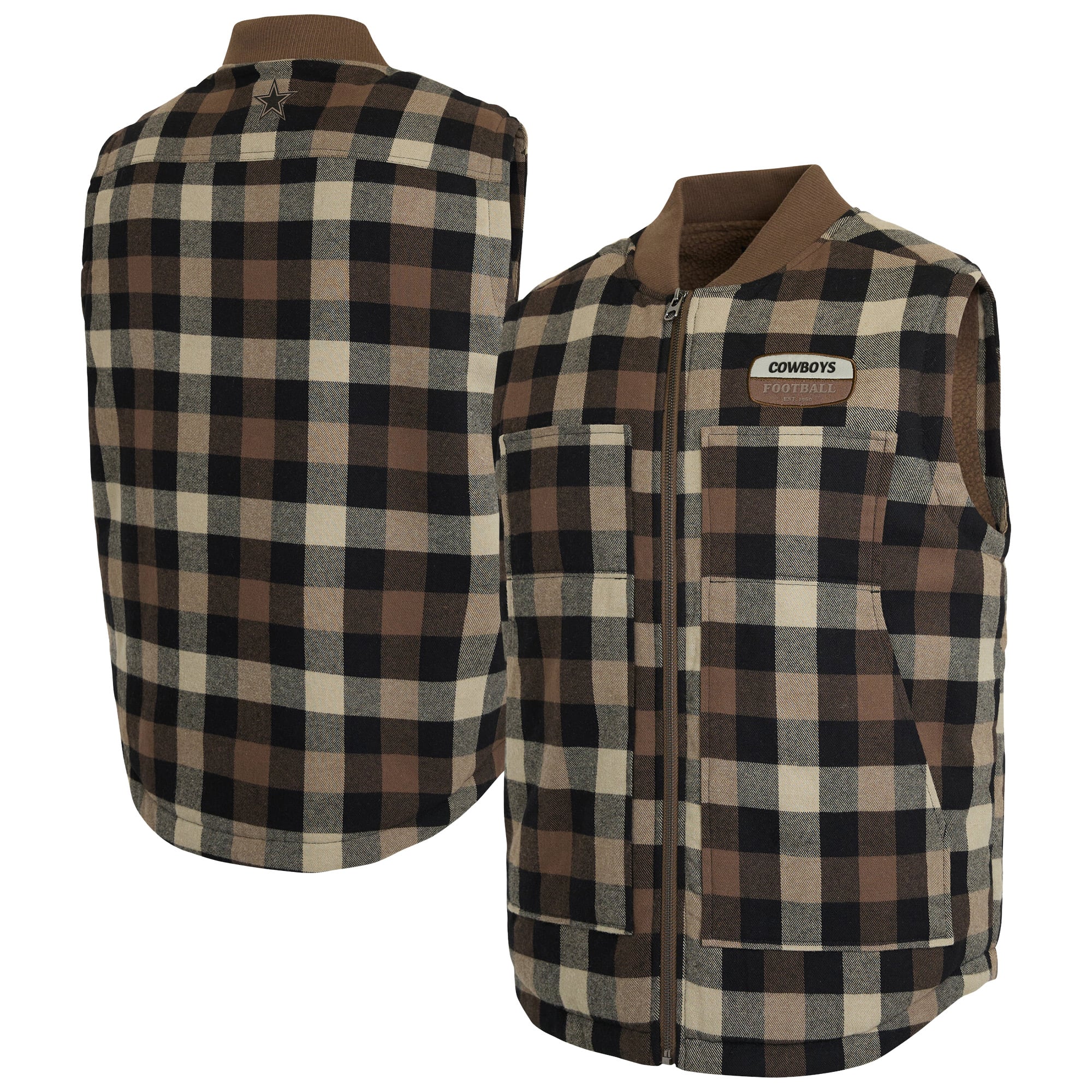 Men's Darius Rucker Collection by Fanatics  Brown Dallas Cowboys Sherpa-Lined Plaid Vest