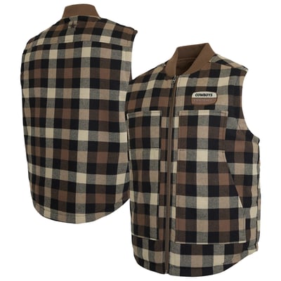  Dallas Cowboys Darius Rucker Collection by Fanatics Sherpa-Lined Plaid Vest - Brown