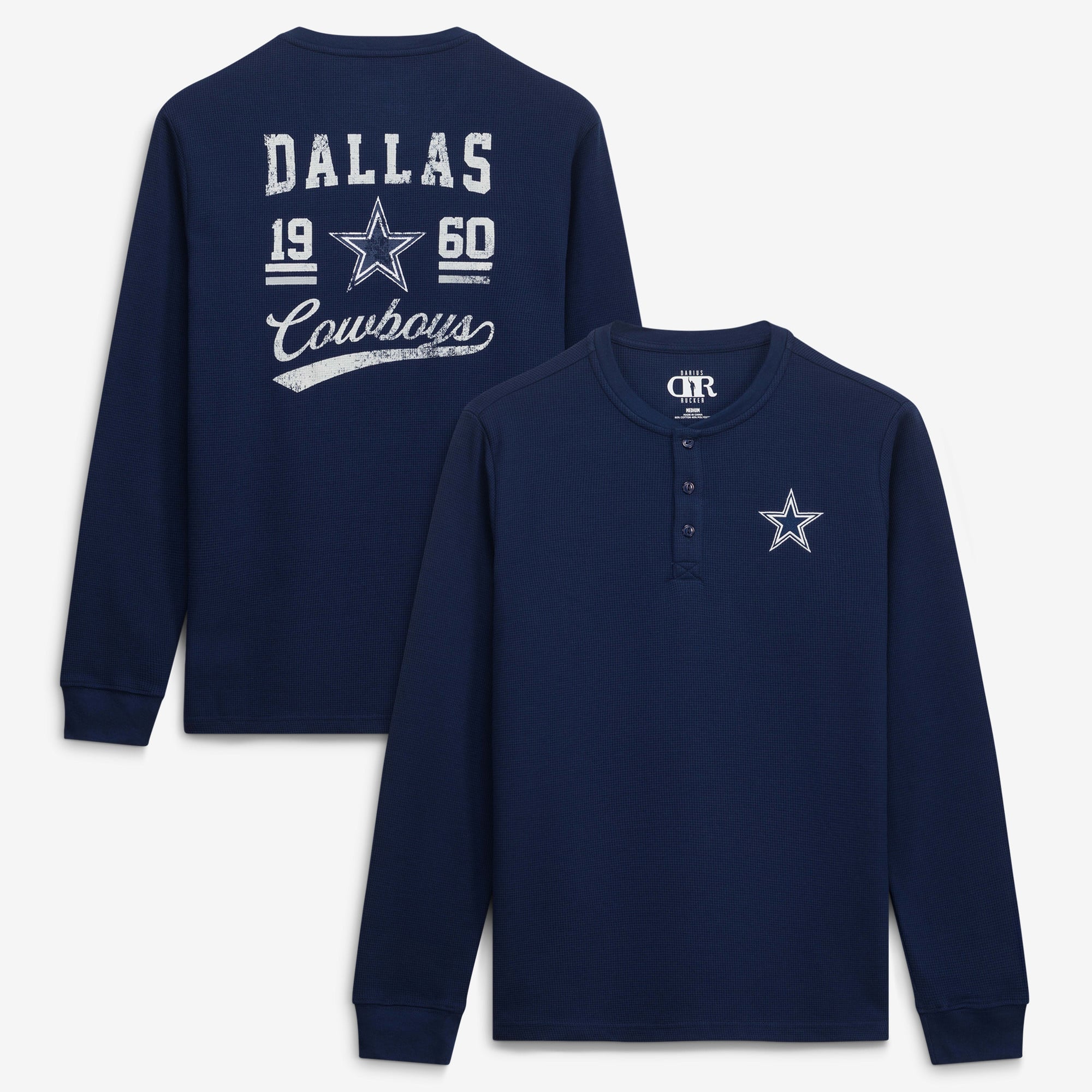 T-shirt thermique à manches longues en maille gaufrée bleu marine Dallas Cowboys, collection Darius Rucker pour homme par Fanatics