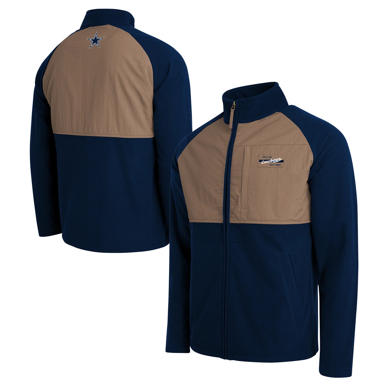 Veste raglan zippée intégrale bleu marine/beige de la collection Darius Rucker pour homme par Fanatics, Dallas Cowboys