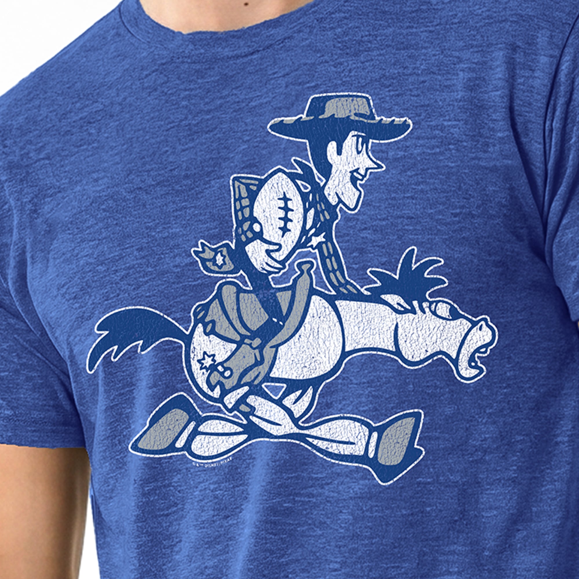 Men's Disney x Champion Royal Dallas Cowboys Woody Tri-Blend T-Shirt