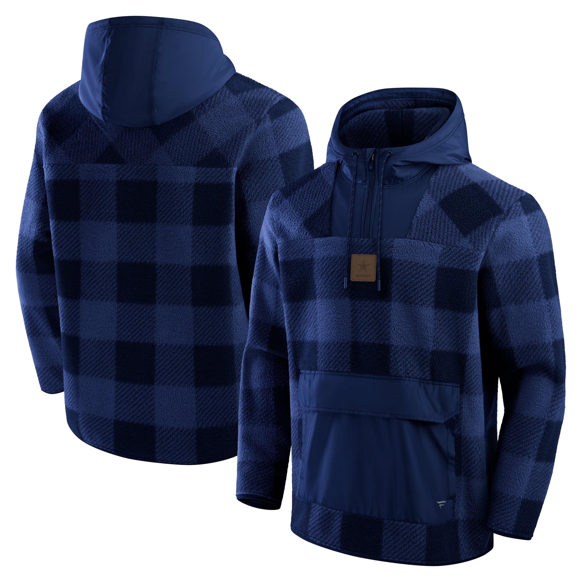 Men's Fanatics Navy Dallas Cowboys Oversized Elements Plaid Polar Fleece Quarter-Zip Hoodie