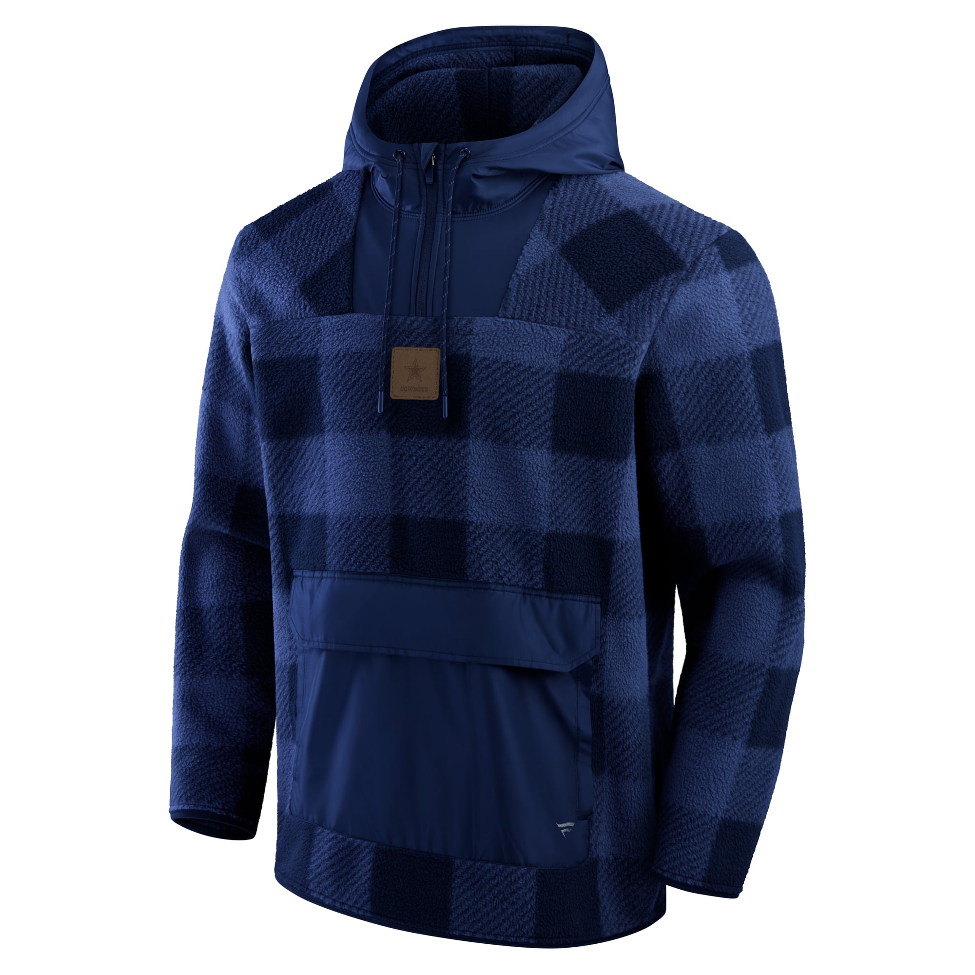 Men's Fanatics Navy Dallas Cowboys Oversized Elements Plaid Polar Fleece Quarter-Zip Hoodie