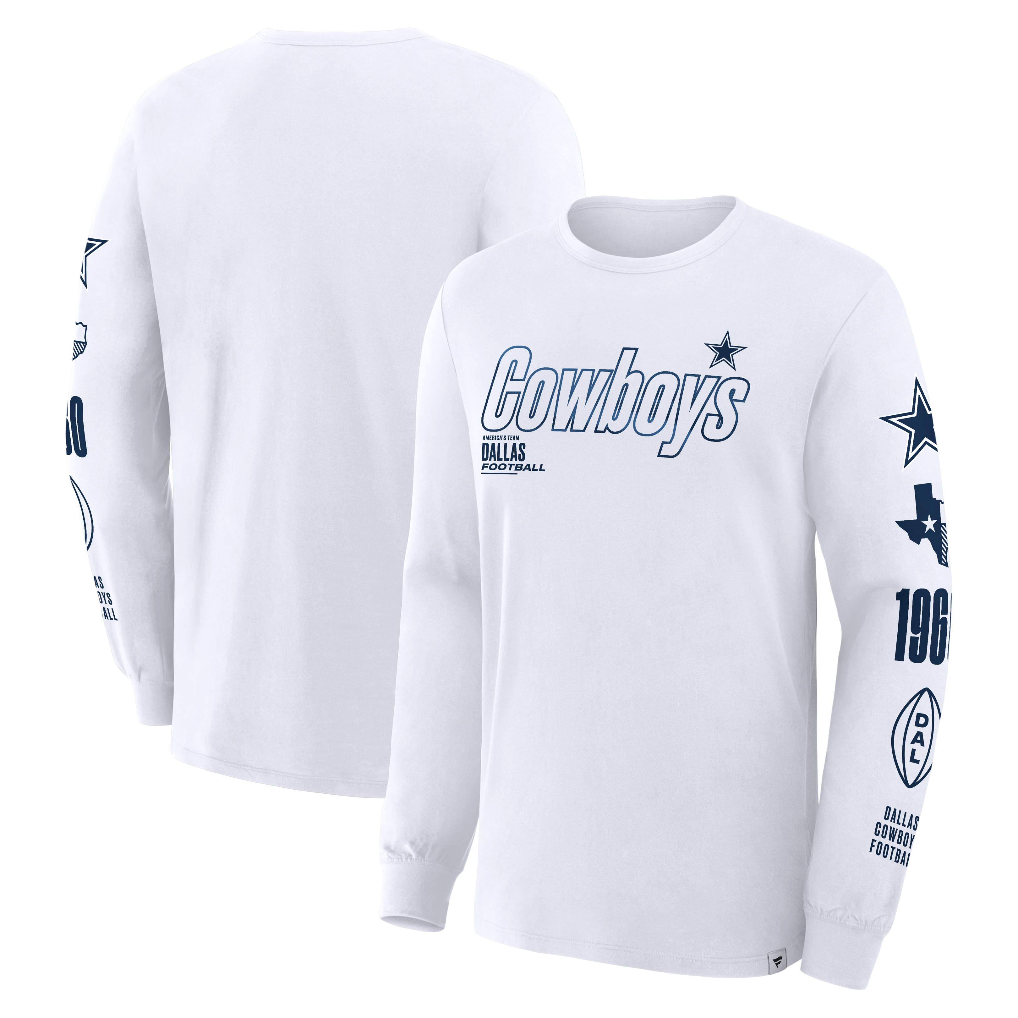 T-shirt à manches longues Fanatics blanc Dallas Cowboys Checkdown Pass pour homme