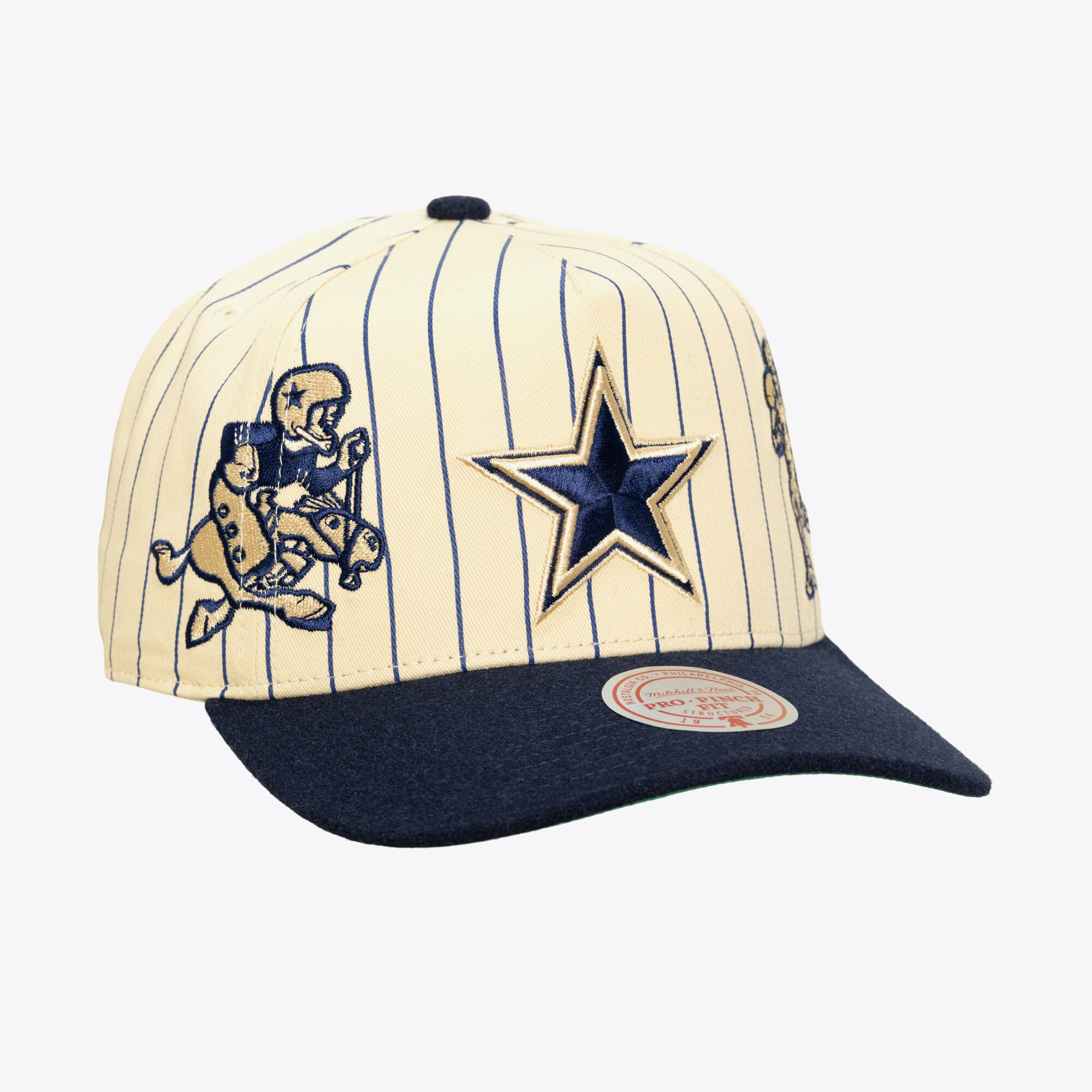 Men's Mitchell & Ness Cream/Navy Dallas Cowboys Retro Roots Stripe Pro Adjustable Hat