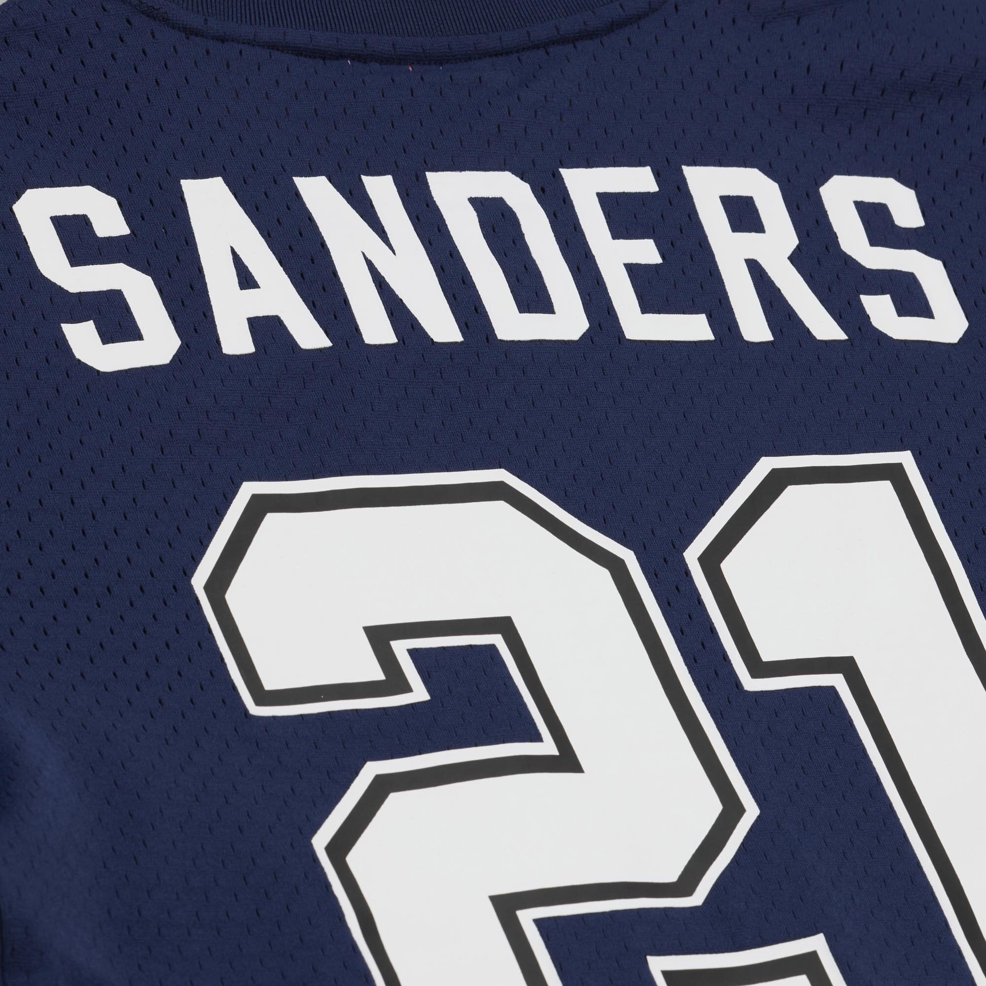 T-shirt en maille Mitchell & Ness pour homme, bleu marine, modèle Deion Sanders des Dallas Cowboys (nom et numéro du joueur retraité).