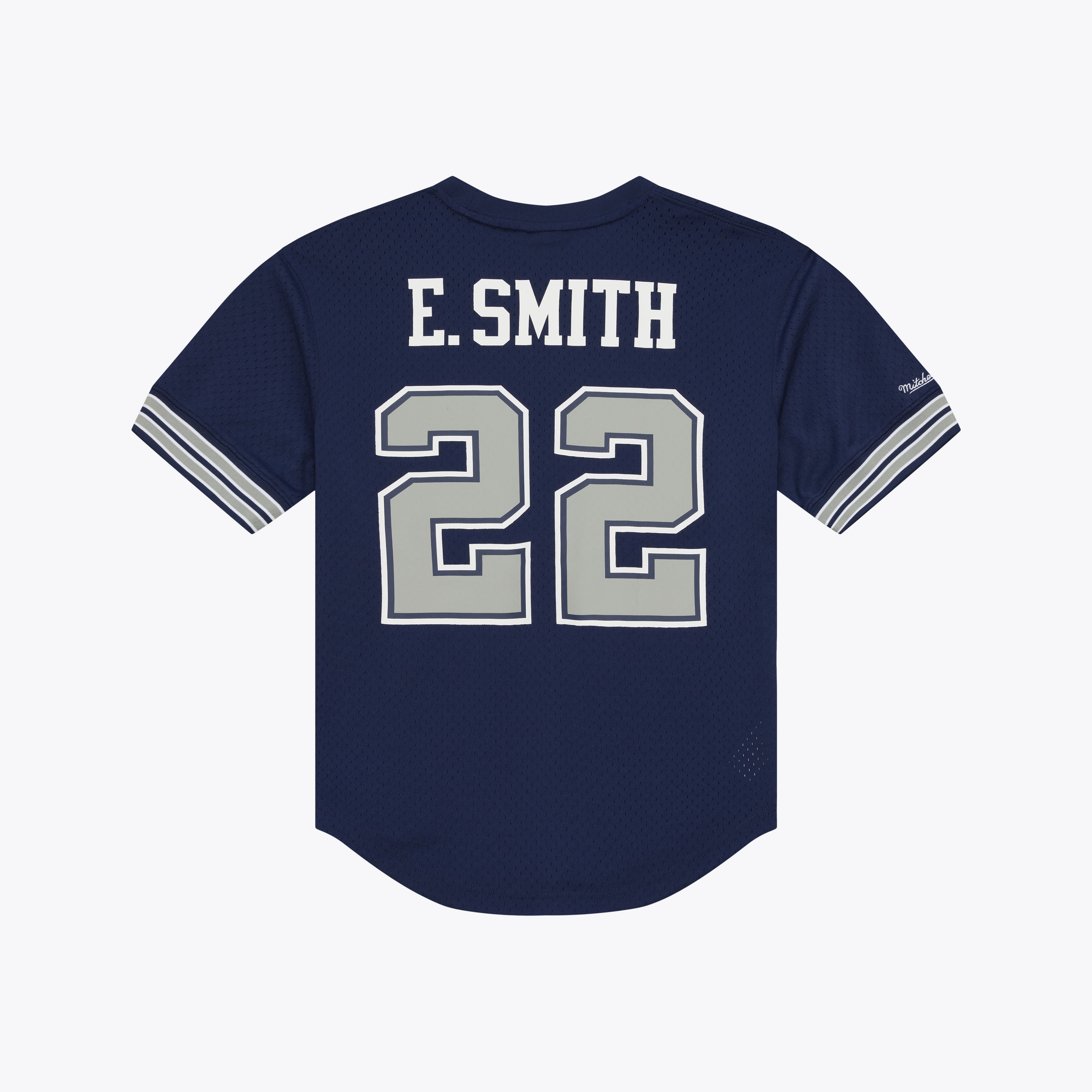 T-shirt en maille Mitchell & Ness pour homme, bleu marine, avec le nom et numéro du joueur retraité des Dallas Cowboys, Emmitt Smith.
