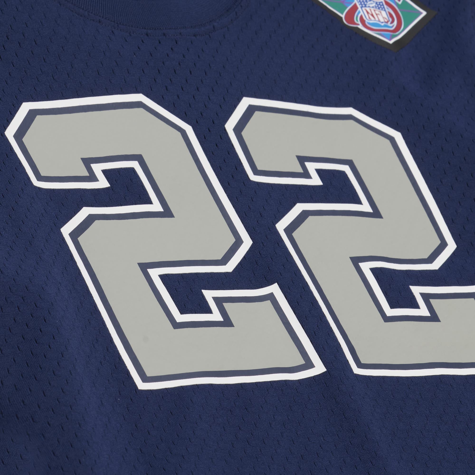 T-shirt en maille Mitchell & Ness pour homme, bleu marine, avec le nom et numéro du joueur retraité des Dallas Cowboys, Emmitt Smith.