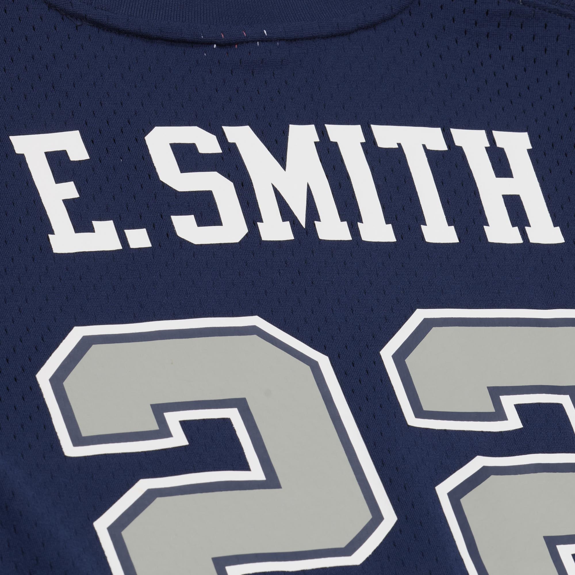 T-shirt en maille Mitchell & Ness pour homme, bleu marine, avec le nom et numéro du joueur retraité des Dallas Cowboys, Emmitt Smith.