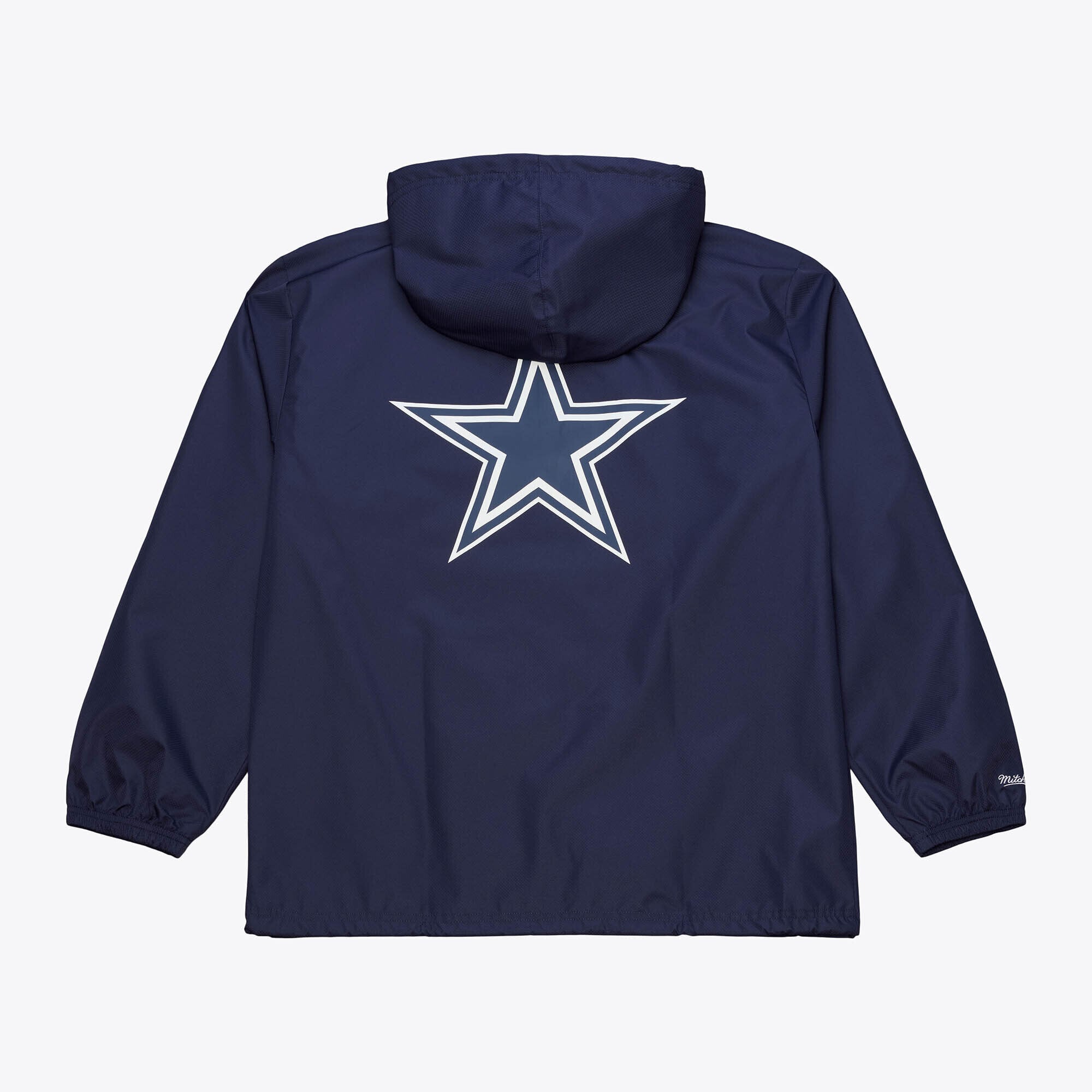 Coupe-vent à capuche Mitchell & Ness bleu marine pour homme, modèle Dallas Cowboys Coaches, fermeture boutons-pression.