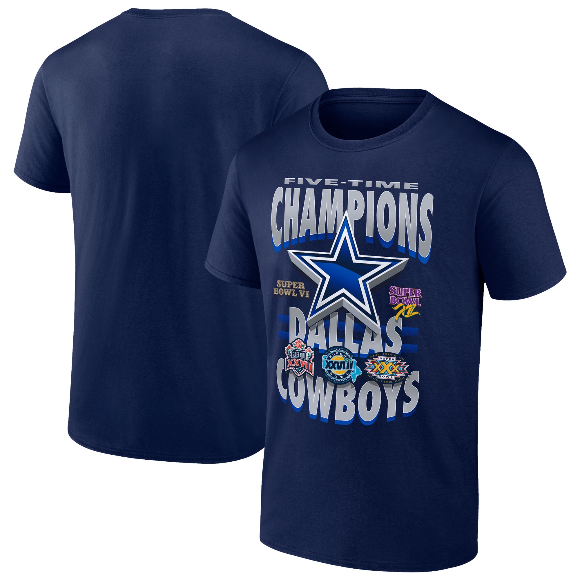T-shirt homme bleu marine des Dallas Cowboys, quintuples champions du Super Bowl