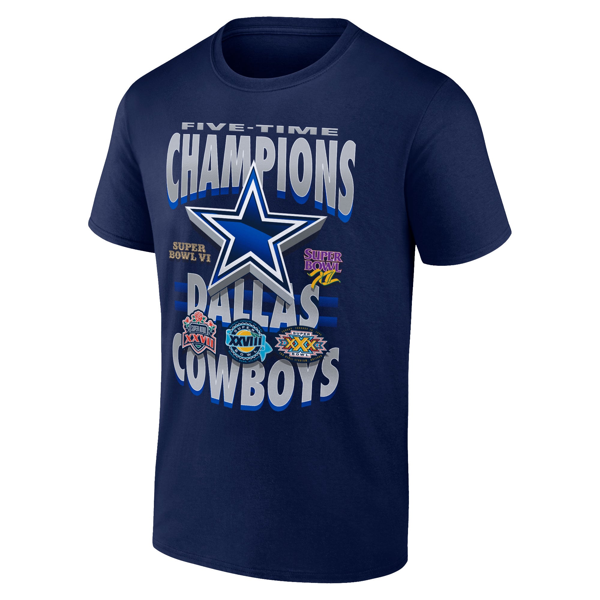 T-shirt homme bleu marine des Dallas Cowboys, quintuples champions du Super Bowl
