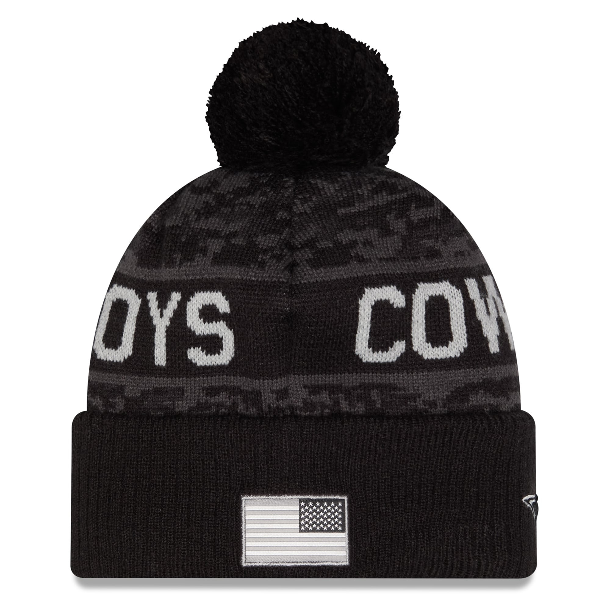 Bonnet à revers New Era noir Dallas Cowboys 2026 Salute To Service pour homme, avec pompon