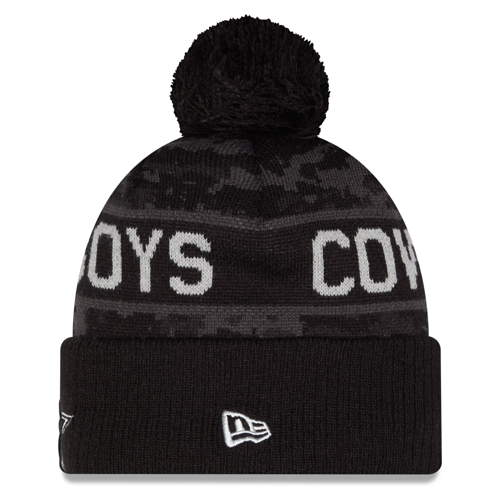 Bonnet à revers New Era noir Dallas Cowboys 2026 Salute To Service pour homme, avec pompon