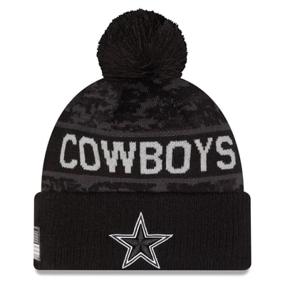 Dallas Cowboys New Era 2026 Salute To Service Cuffed Knit Hat with Pom - Black