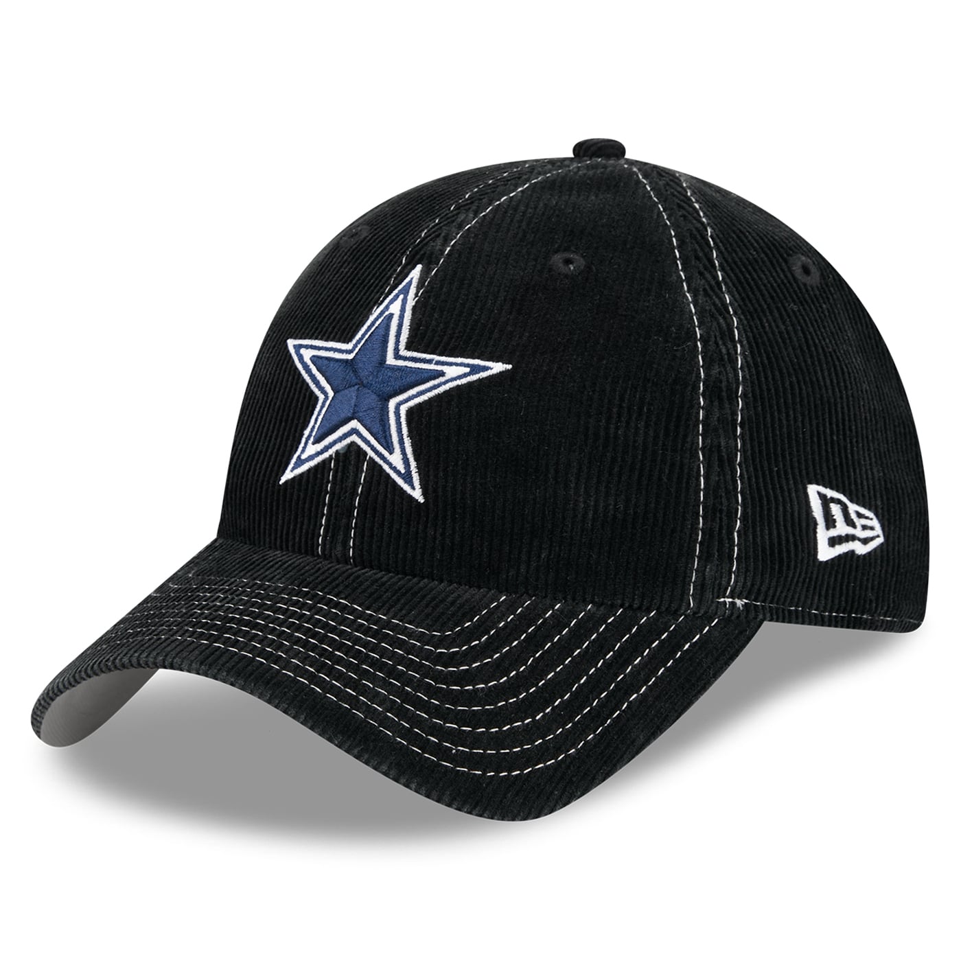 Casquette New Era noire Dallas Cowboys en velours côtelé, style classique et ajustable pour homme