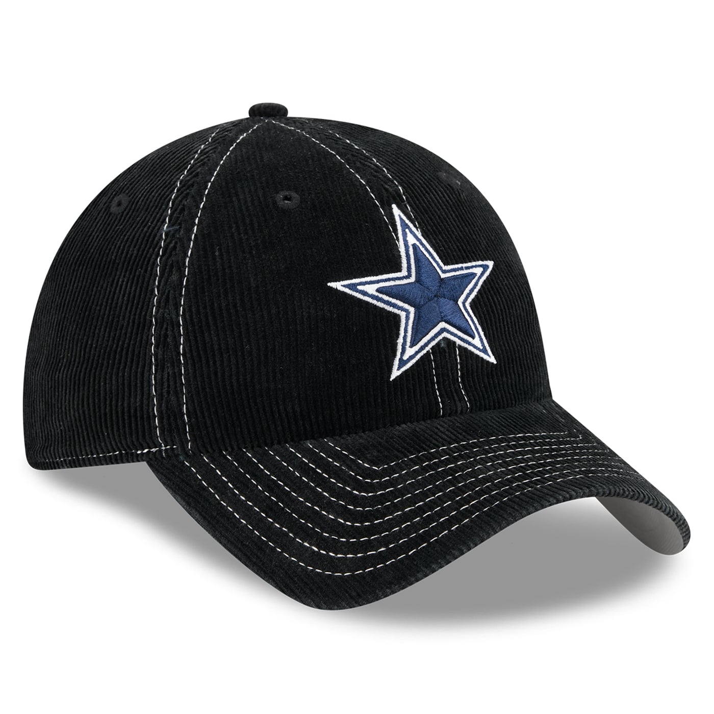 Casquette New Era noire Dallas Cowboys en velours côtelé, style classique et ajustable pour homme
