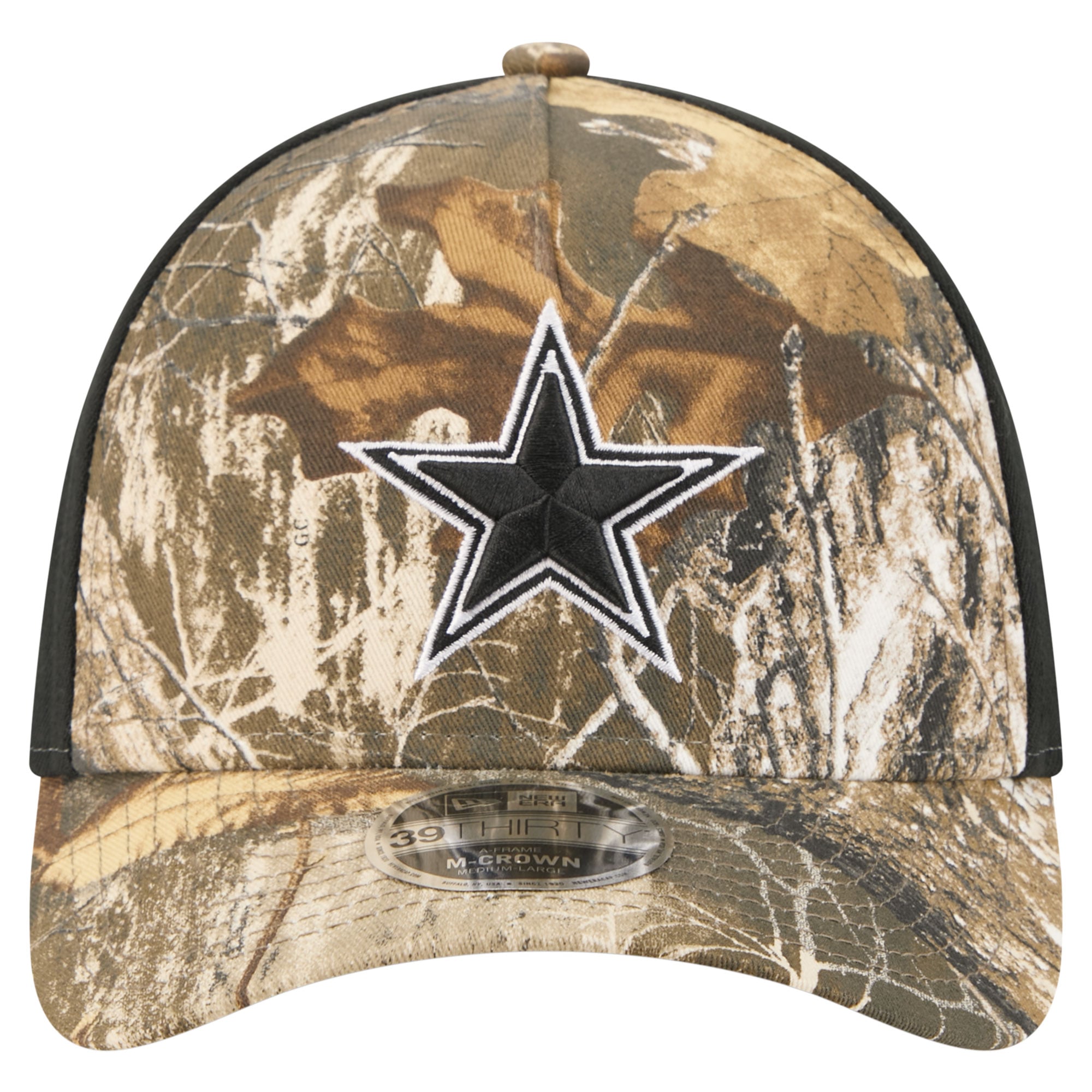Men's New Era Camo/Black Dallas Cowboys Team Collection RealTree 39THIRTY M-Crown A-Frame Flex Hat