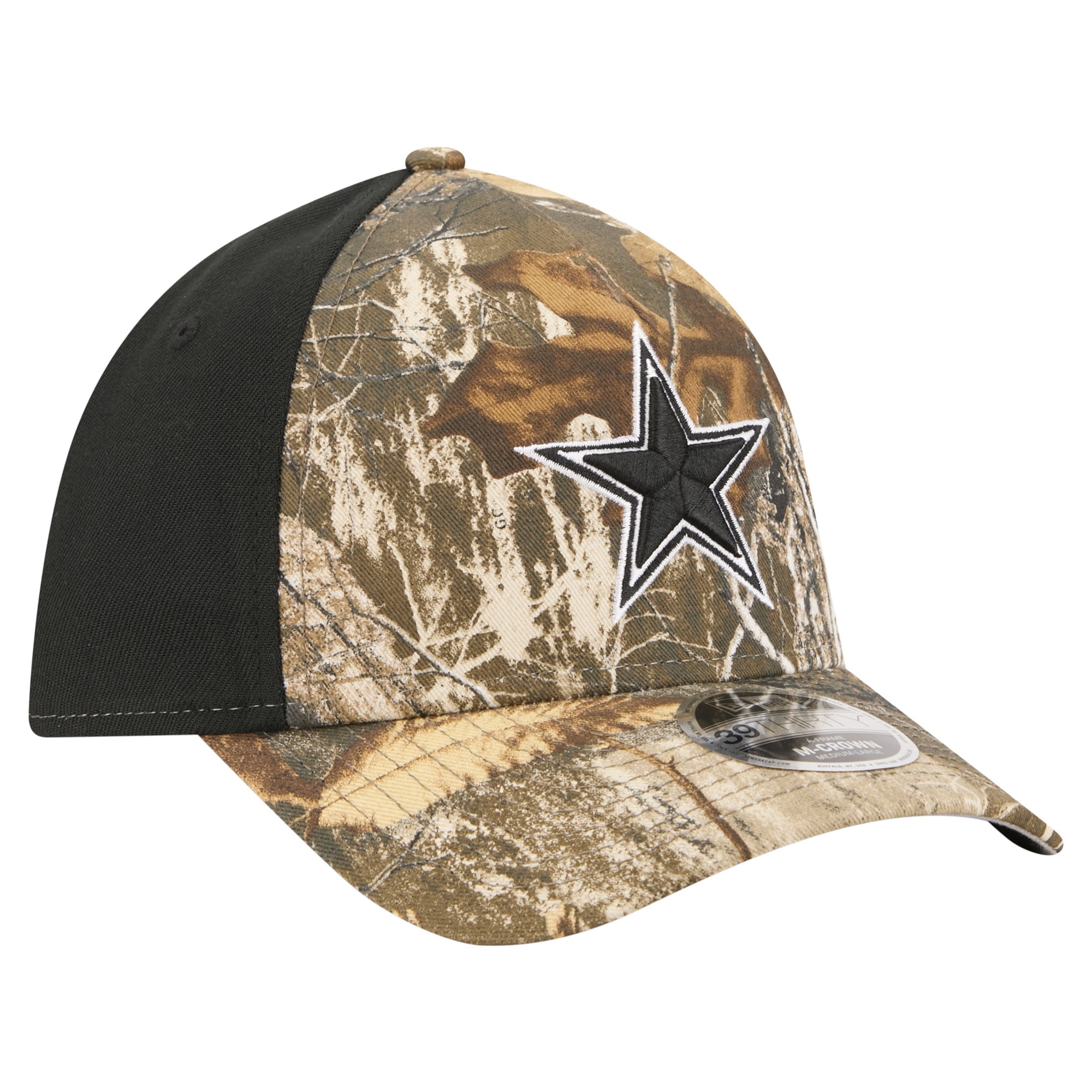 Men's New Era Camo/Black Dallas Cowboys Team Collection RealTree 39THIRTY M-Crown A-Frame Flex Hat