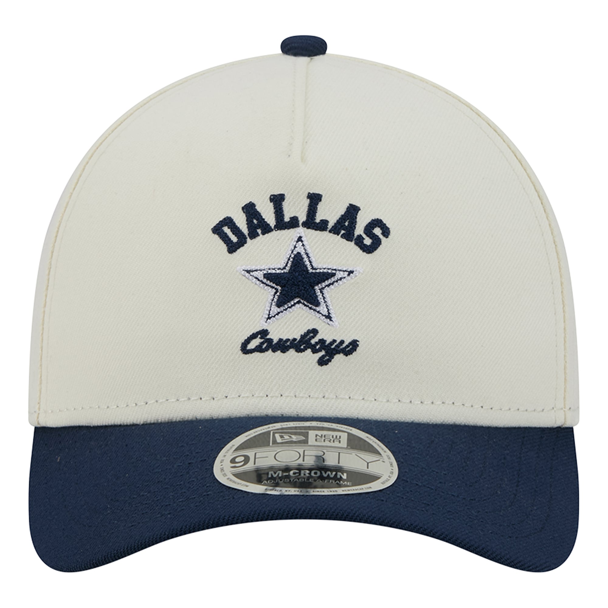 Casquette ajustable New Era Arch 9FORTY M-Crown A-Frame pour homme, crème/marine, Dallas Cowboys