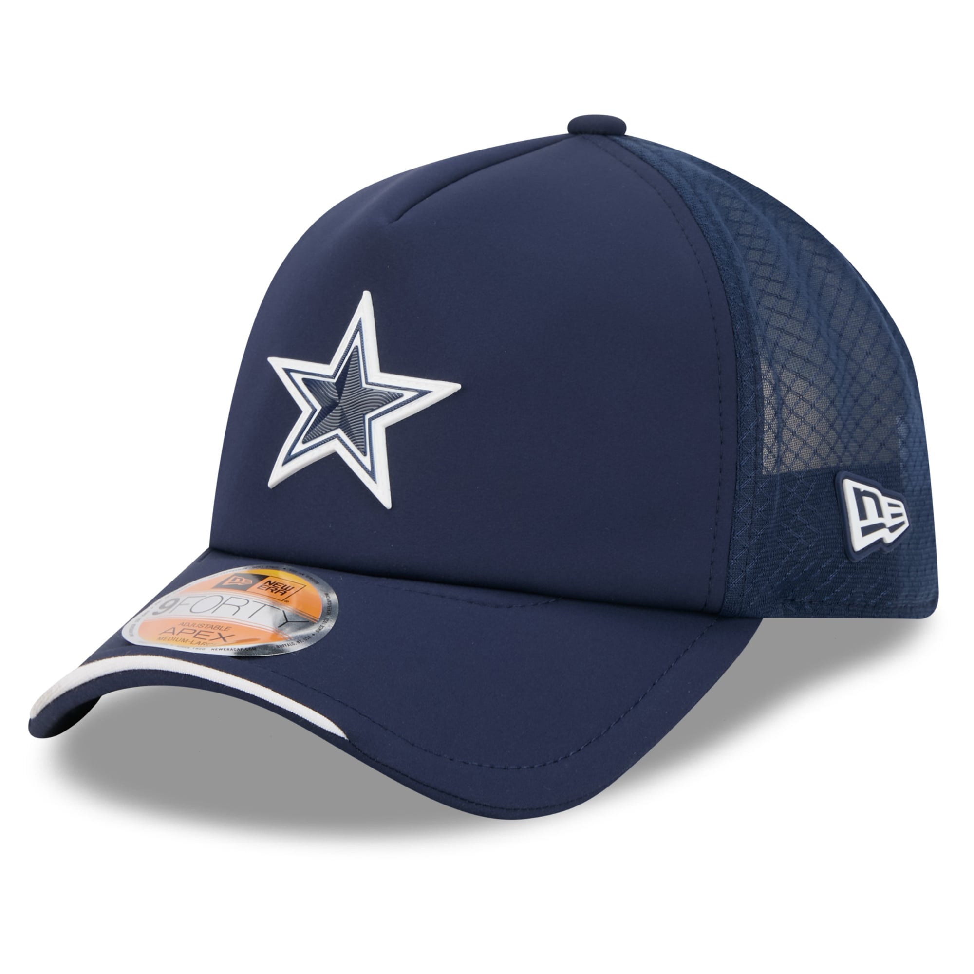 Men's New Era Navy Dallas Cowboys 2026 Sideline Apex 9FORTY Adjustable Trucker Hat