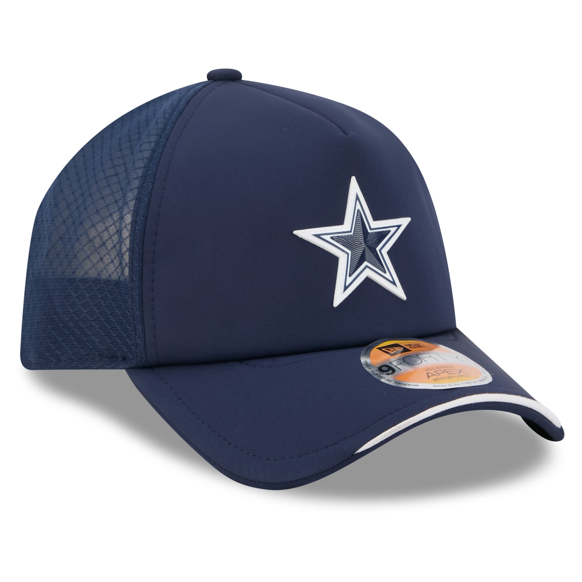 Men's New Era Navy Dallas Cowboys 2026 Sideline Apex 9FORTY Adjustable Trucker Hat