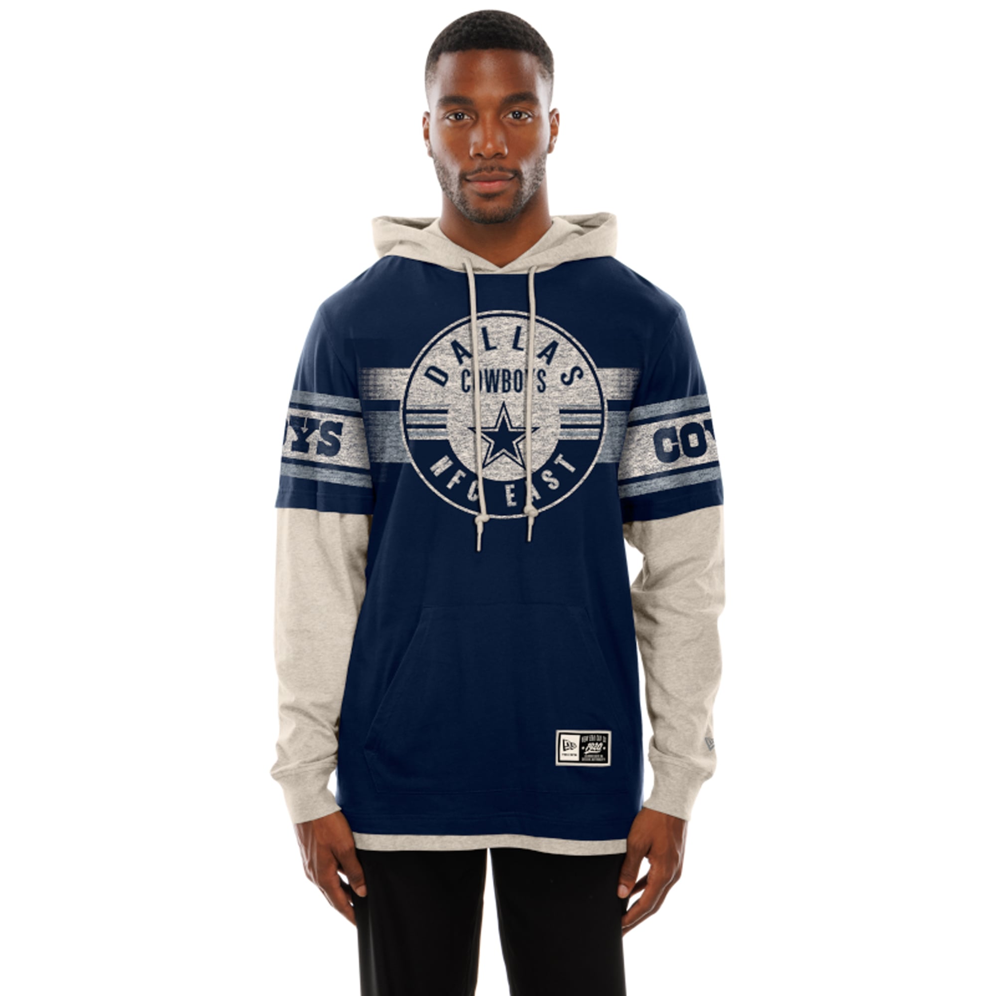 T-shirt à capuche manches longues superposées New Era bleu marine Dallas Cowboys pour homme