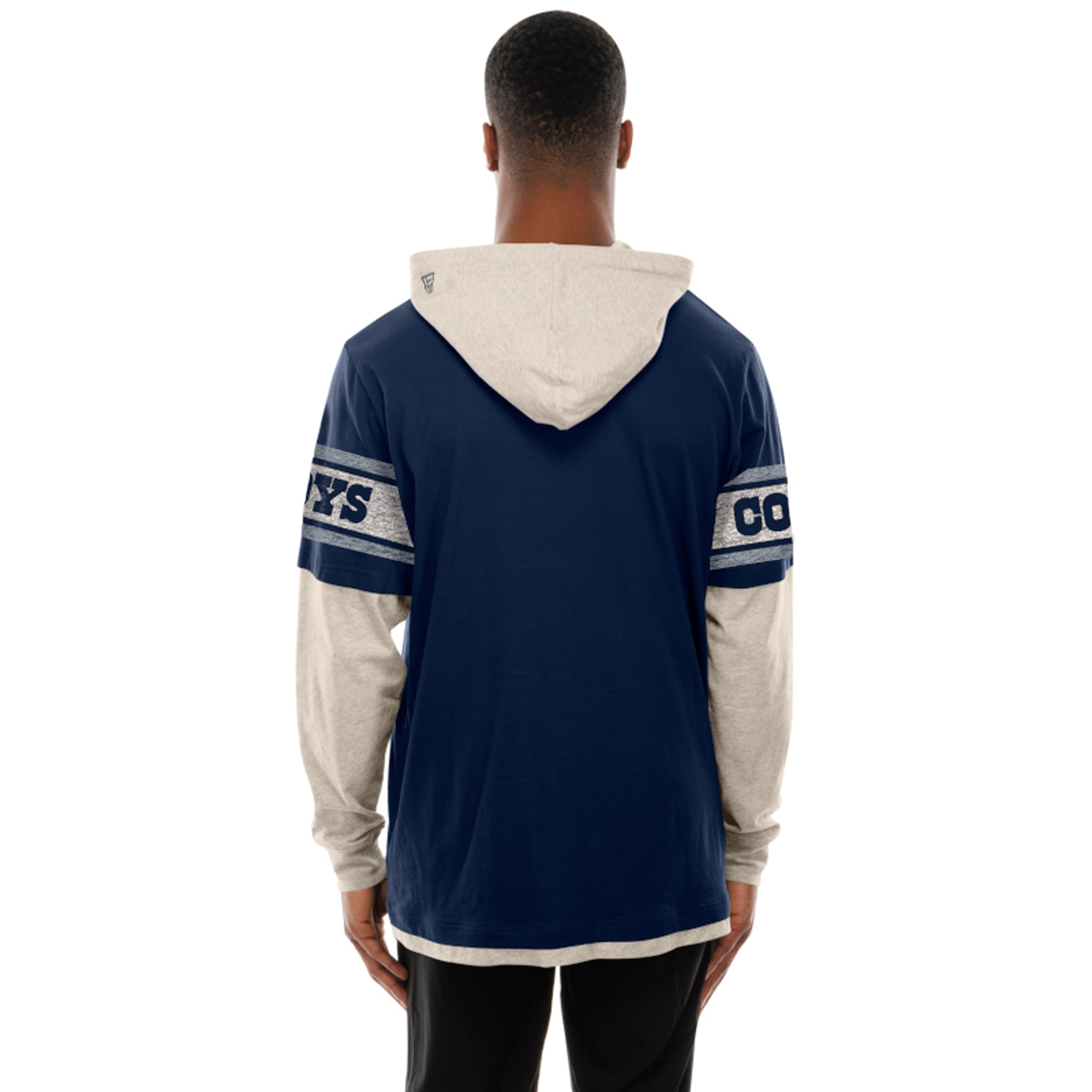 T-shirt à capuche manches longues superposées New Era bleu marine Dallas Cowboys pour homme