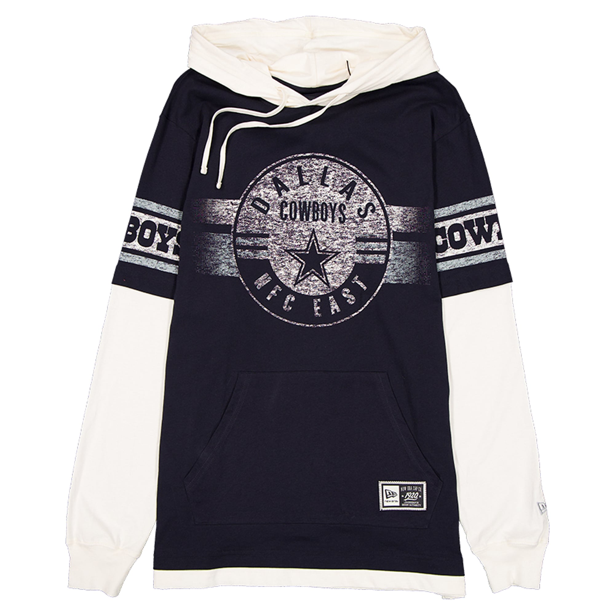 T-shirt à capuche manches longues superposées New Era bleu marine Dallas Cowboys pour homme