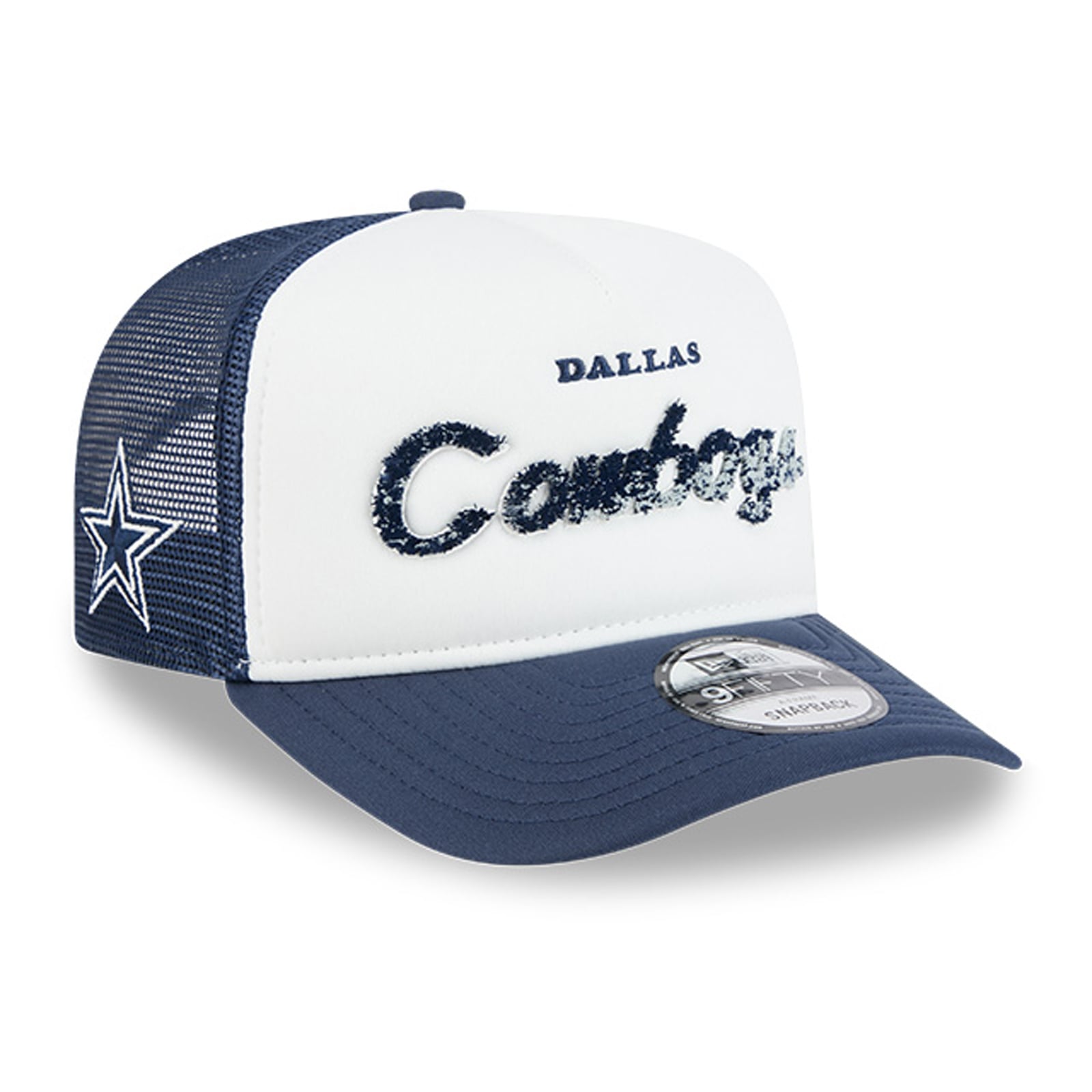 Casquette trucker New Era blanche et marine Dallas Cowboys en mousse, modèle A-Frame 9FIFTY Snapback pour homme