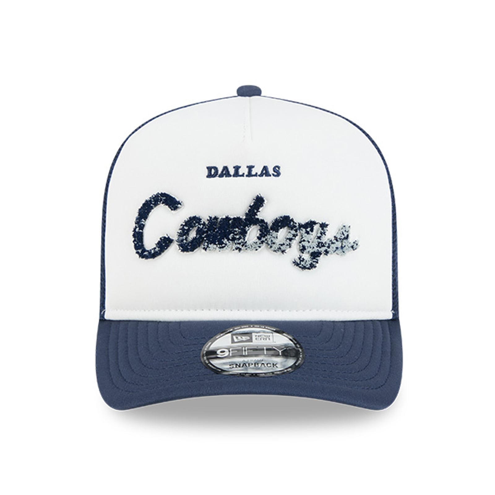 Casquette trucker New Era blanche et marine Dallas Cowboys en mousse, modèle A-Frame 9FIFTY Snapback pour homme