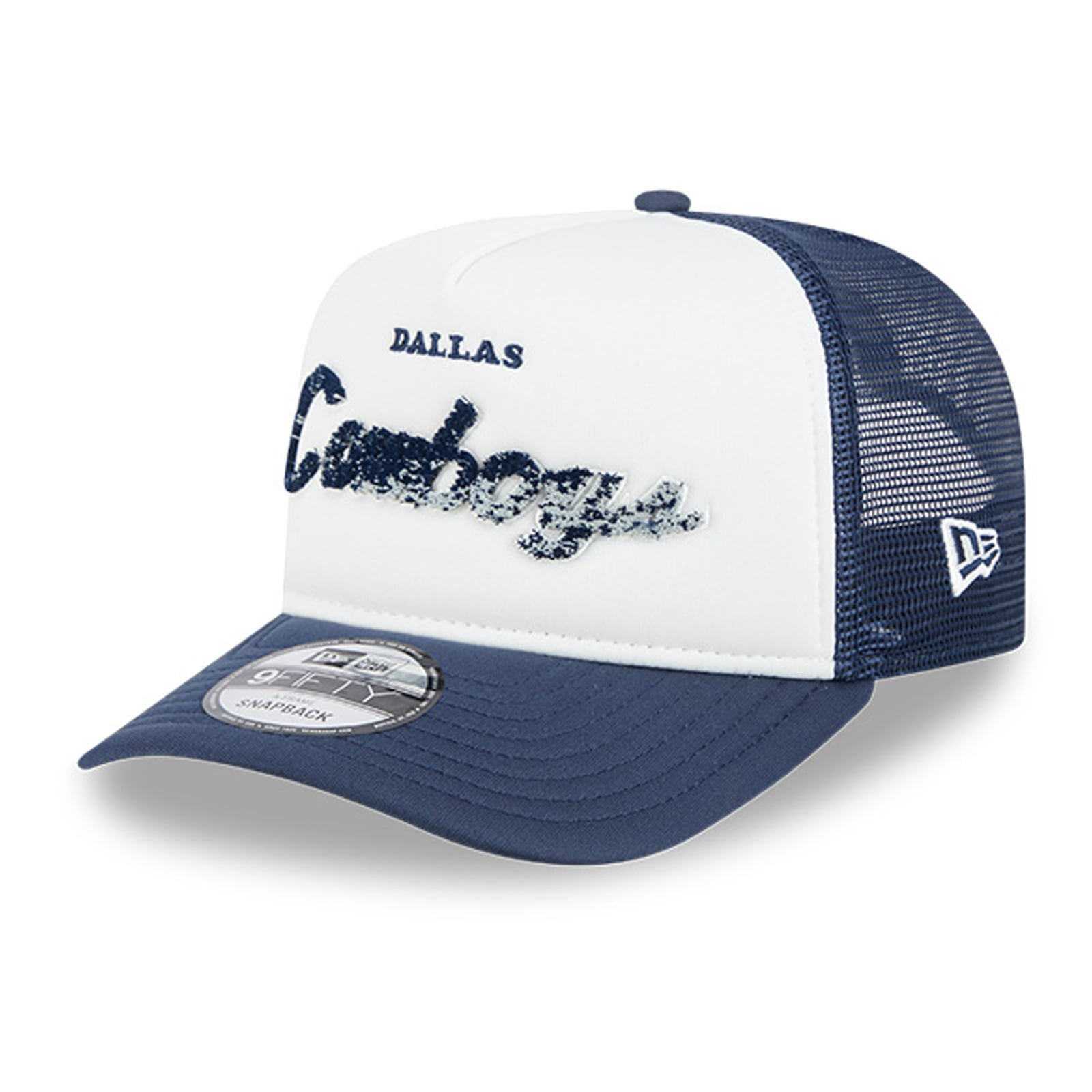 Casquette trucker New Era blanche et marine Dallas Cowboys en mousse, modèle A-Frame 9FIFTY Snapback pour homme