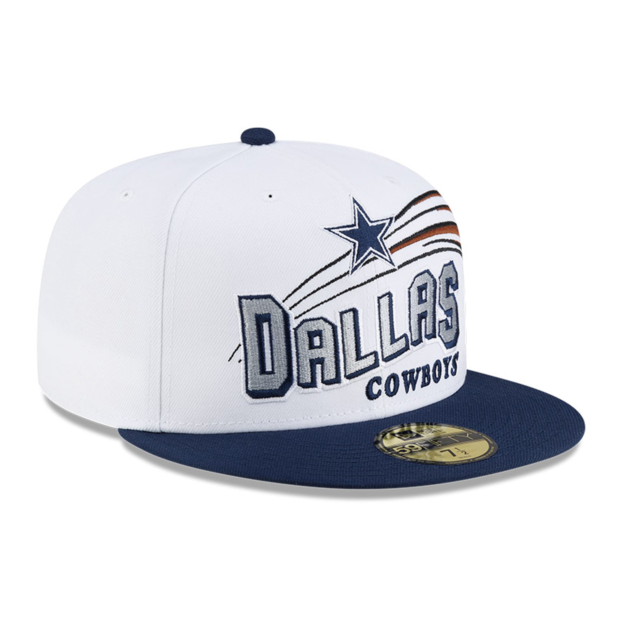 Men's New Era White/Navy Dallas Cowboys Retro Swoop 59FIFTY Fitted Hat